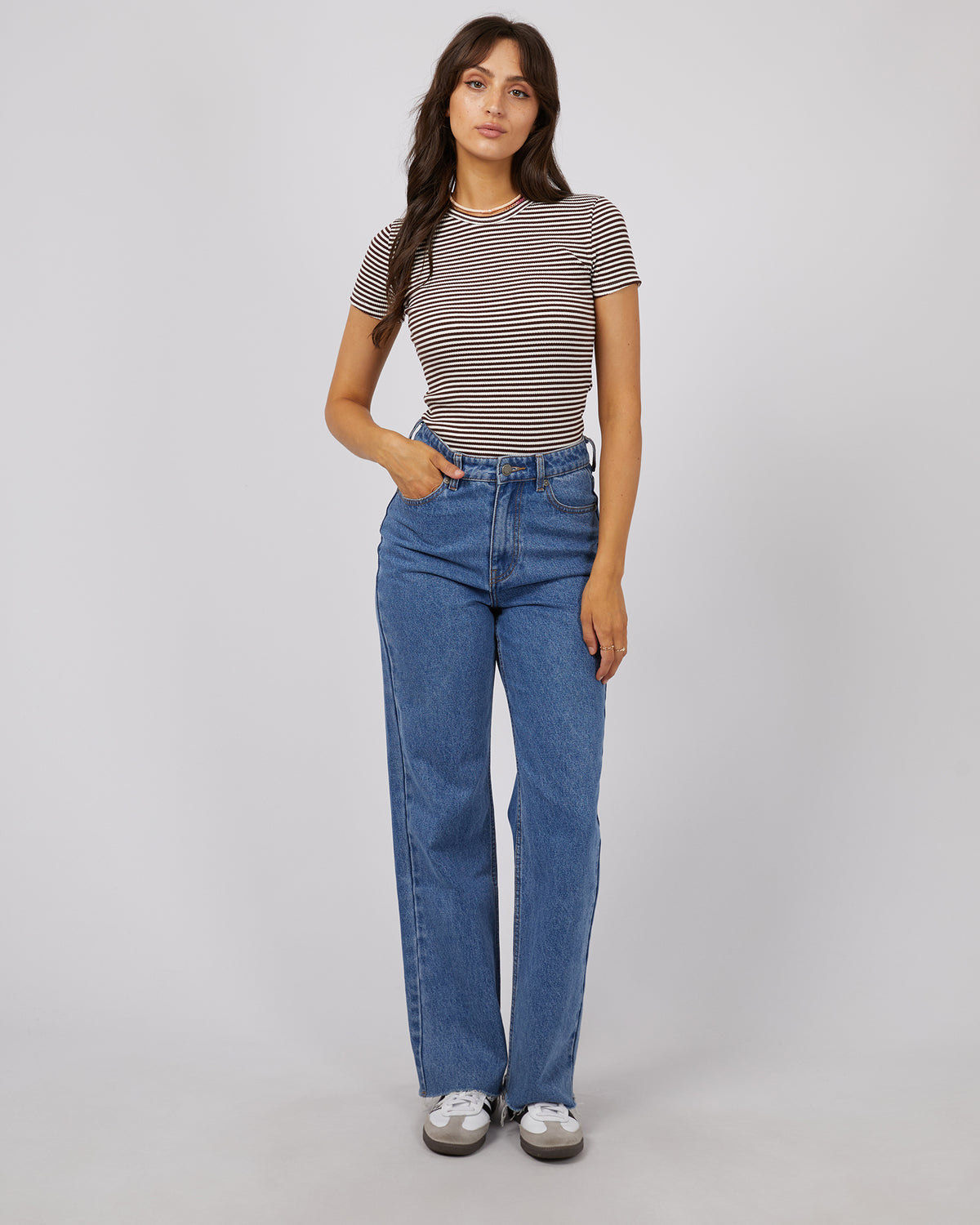Eve Rib Stripe Tee Brown