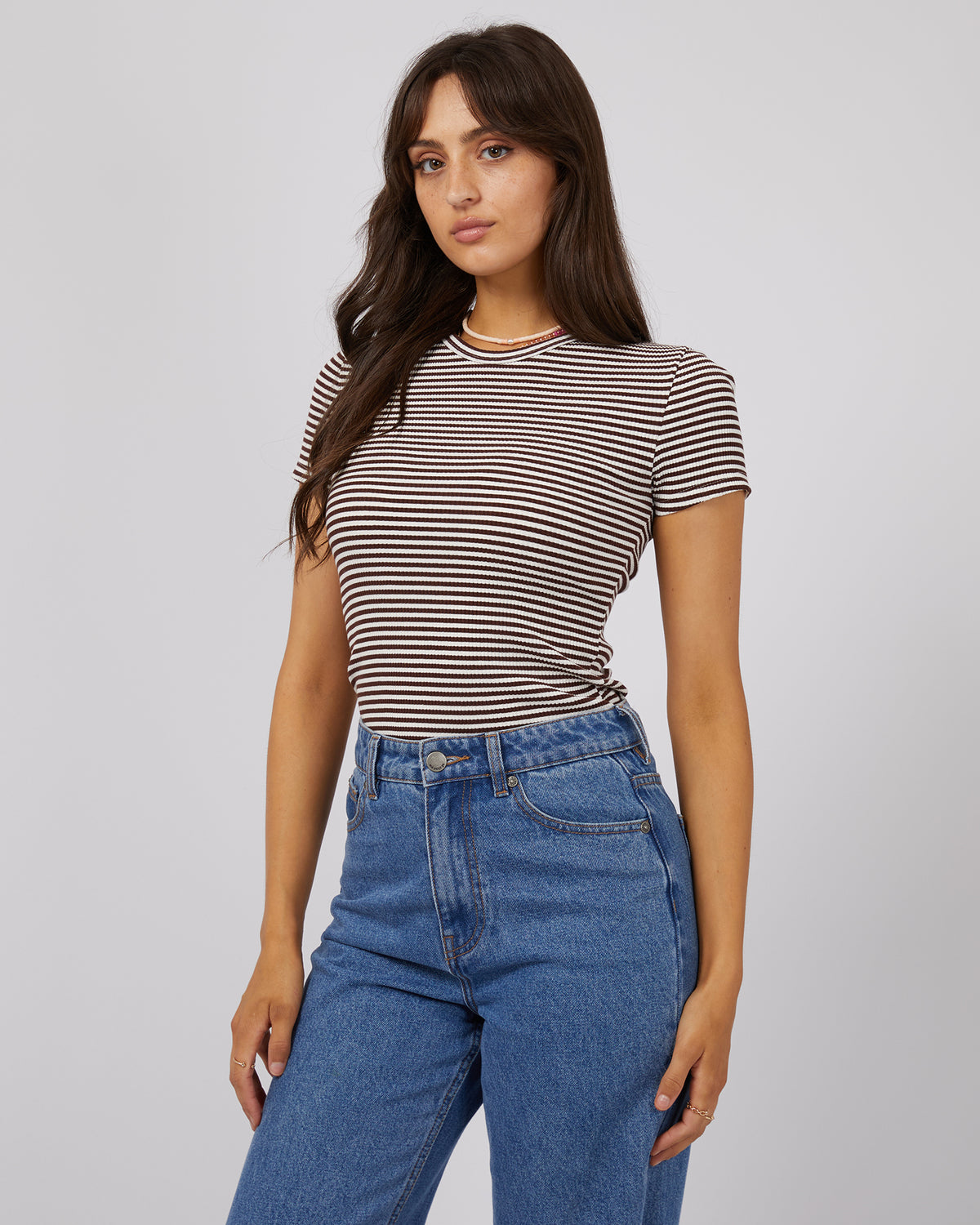 Eve Rib Stripe Tee Brown