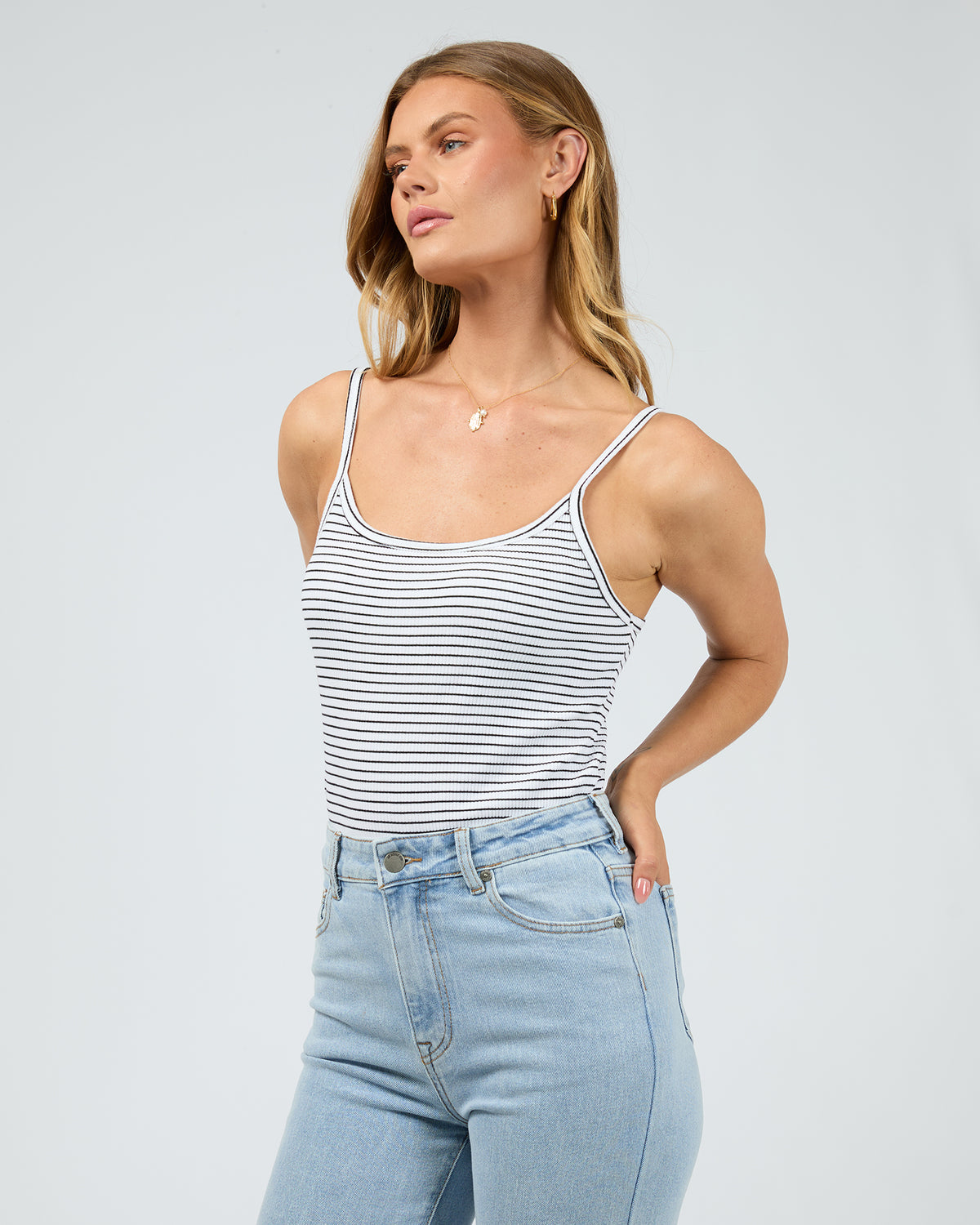Eve Rib Stripe Cami White