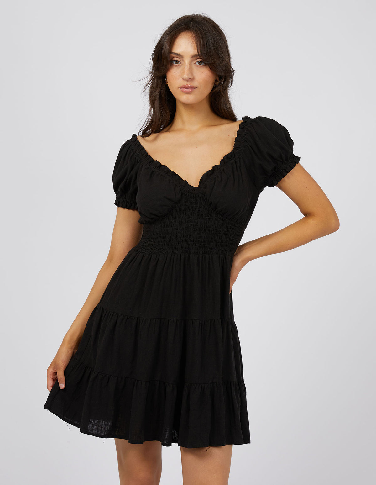 Luxe Linen Mini Dress Black