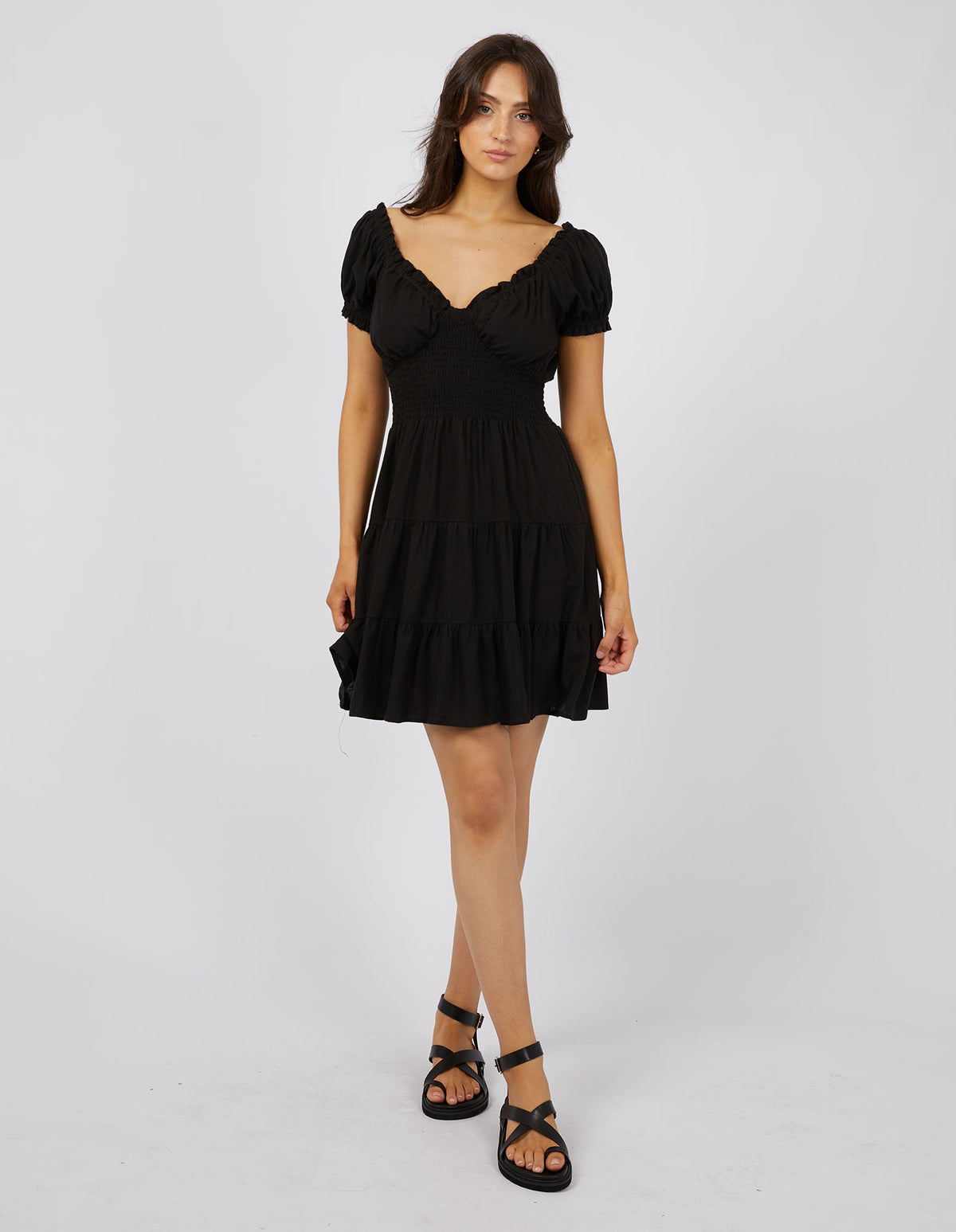 Luxe Linen Mini Dress Black