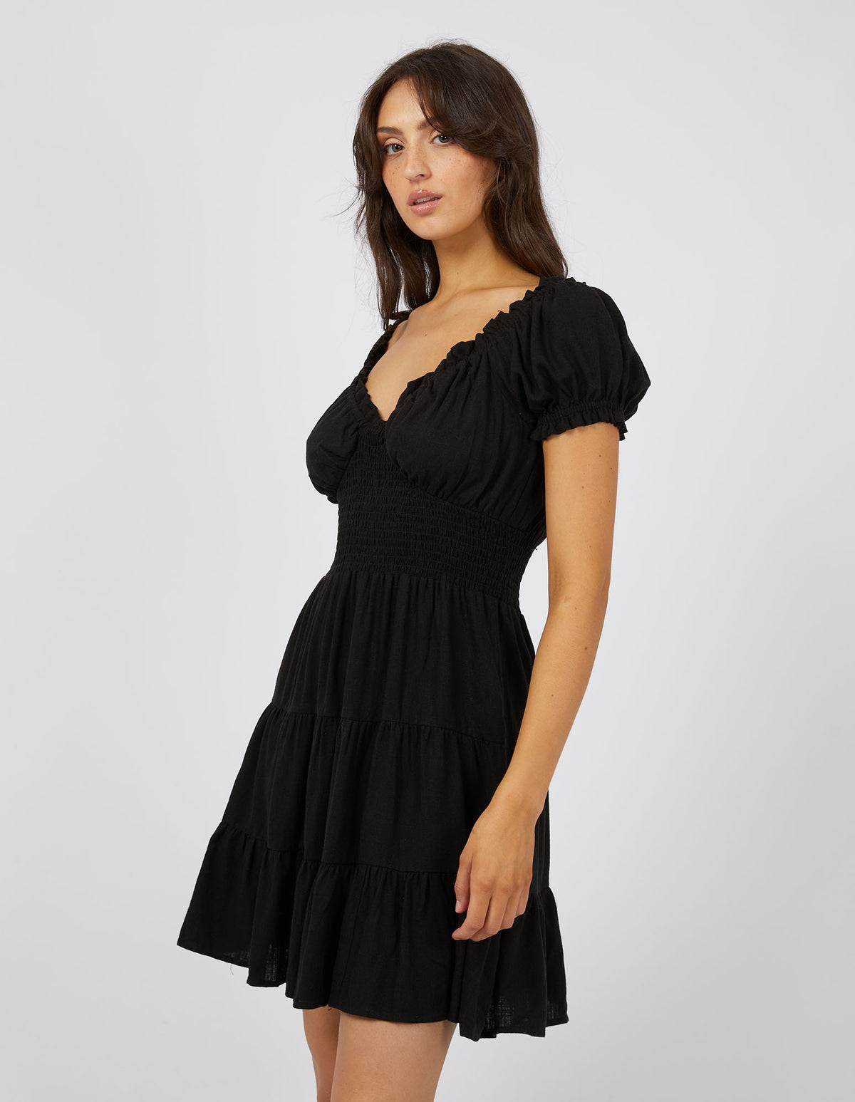 Luxe Linen Mini Dress Black