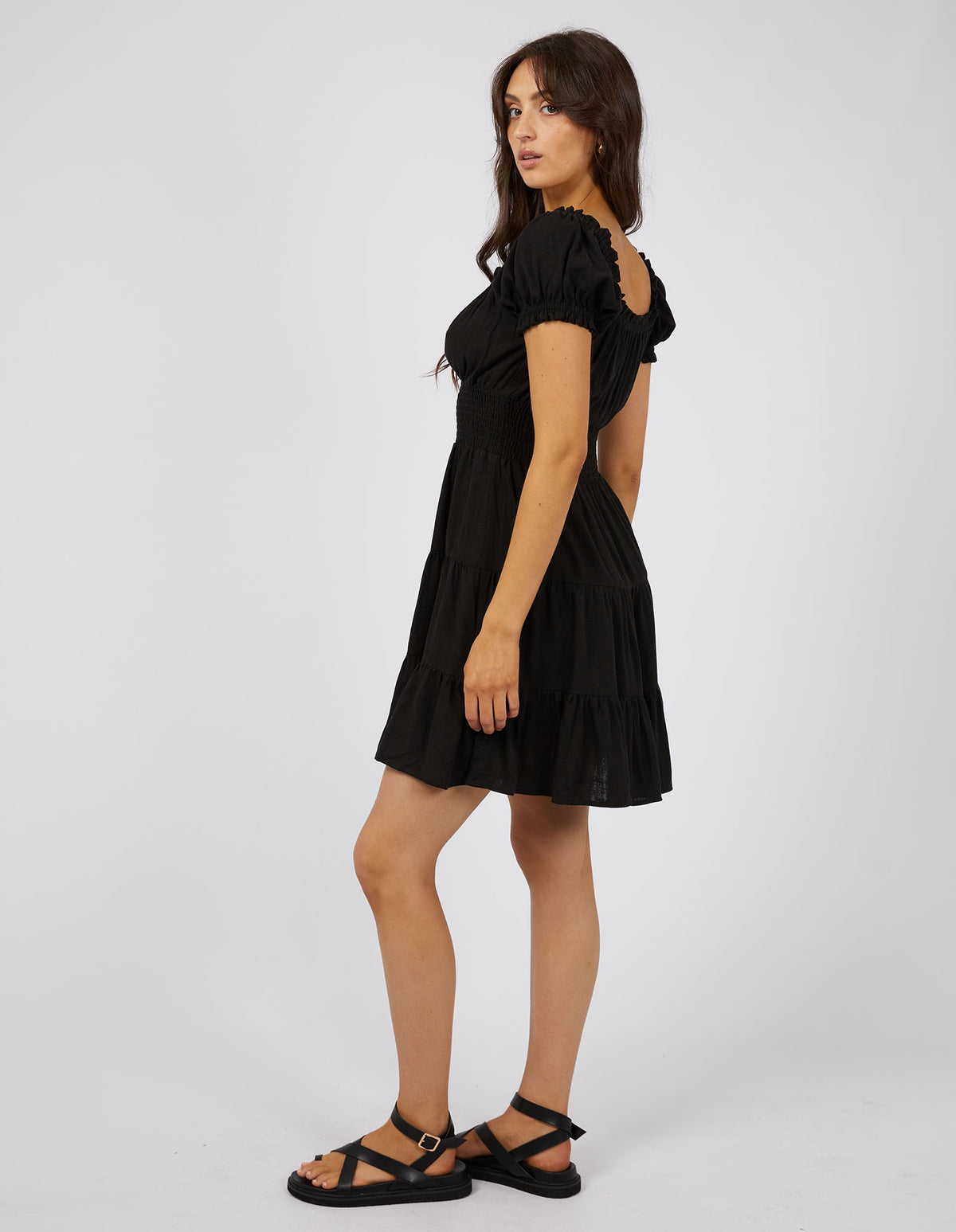 Luxe Linen Mini Dress Black