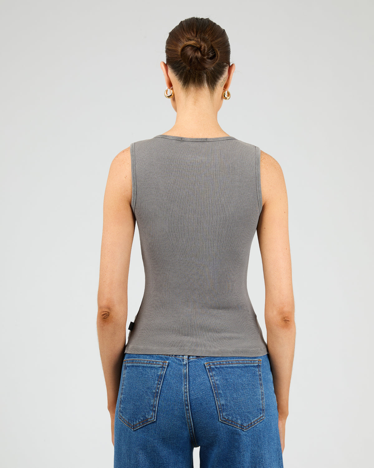 Washed Rib Scoop Neck Tank Charcoal