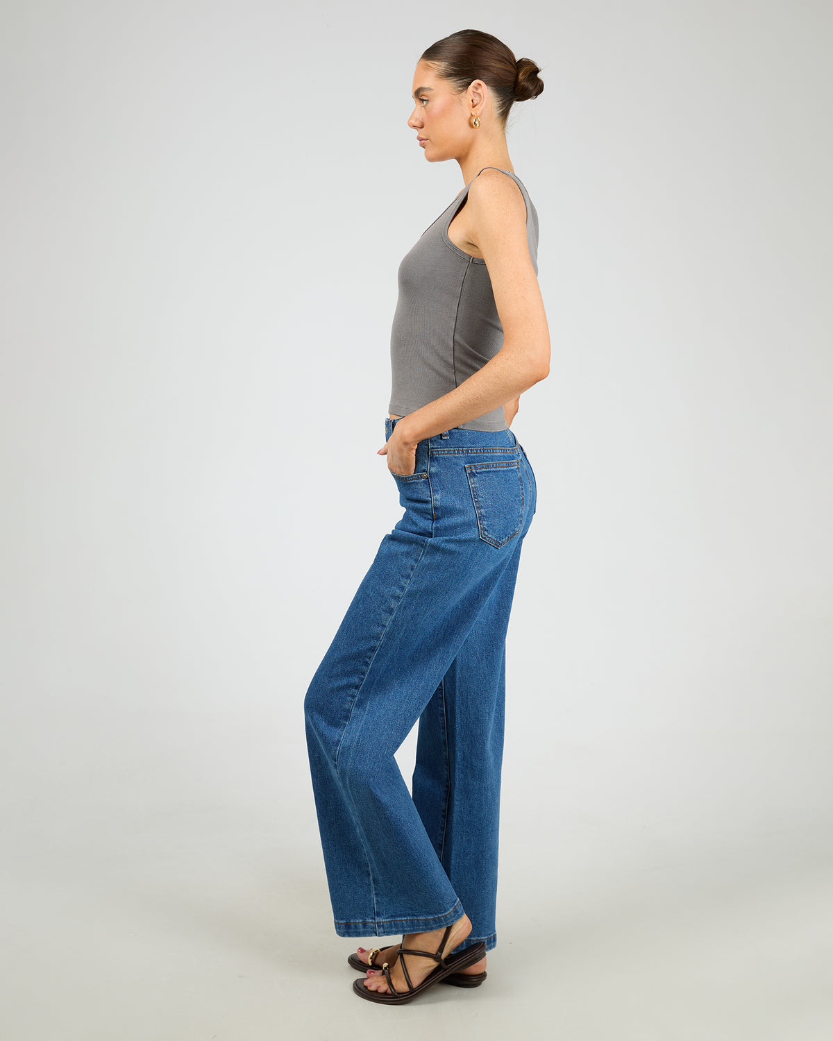 Washed Rib Scoop Neck Tank Charcoal
