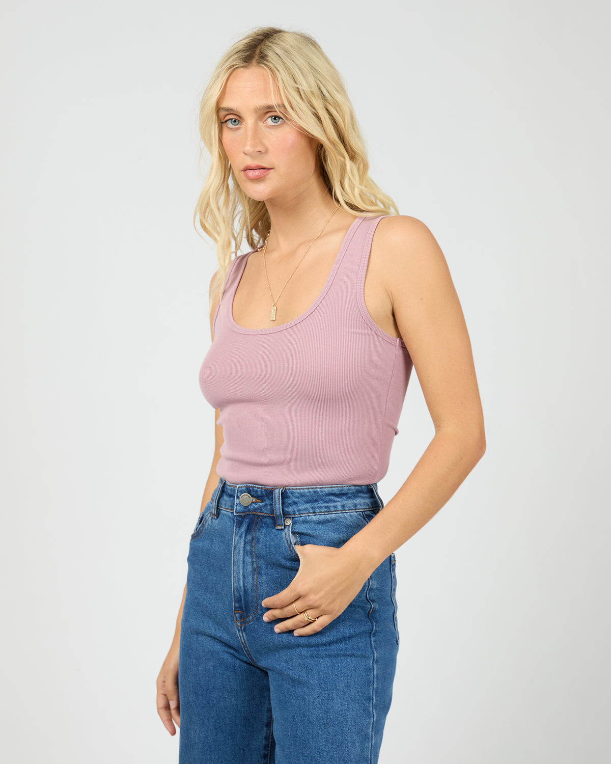 Washed Rib Scoop Neck Tank Quartz Pink