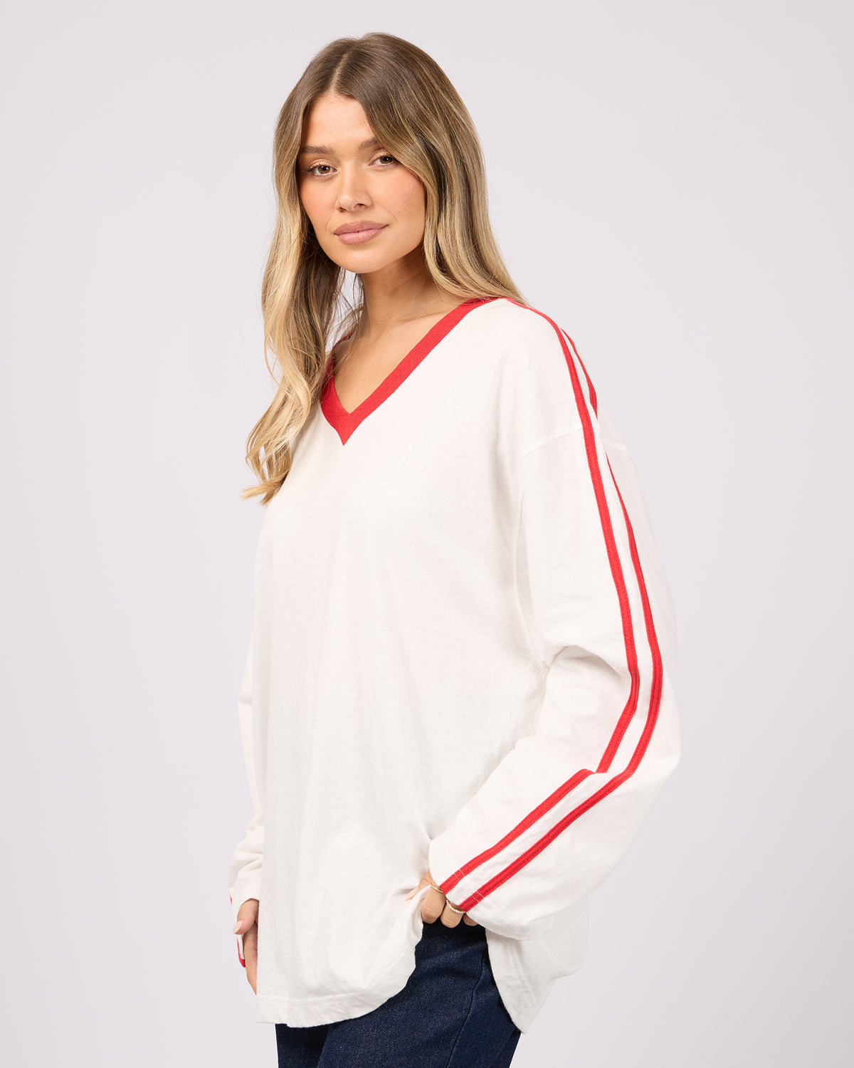 Zulu V-Neck Ls Tee Vintage White