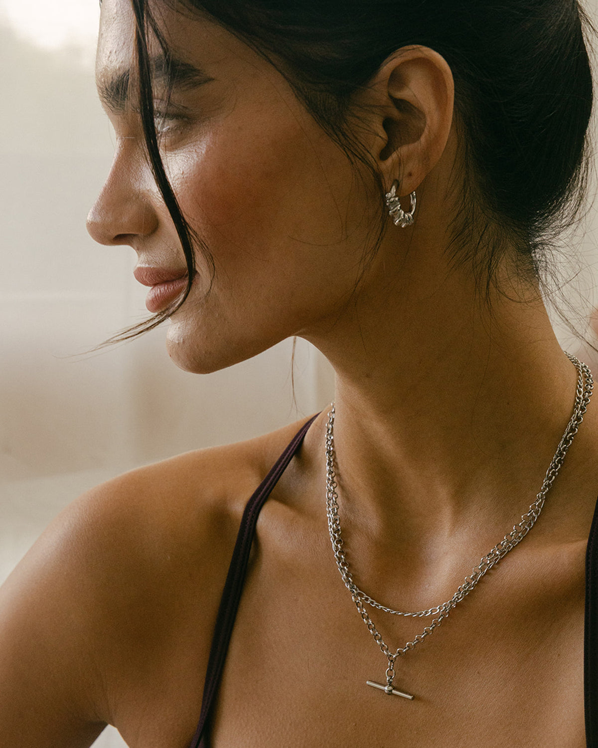 Oda Layered Necklace Silver - Rhod Plated