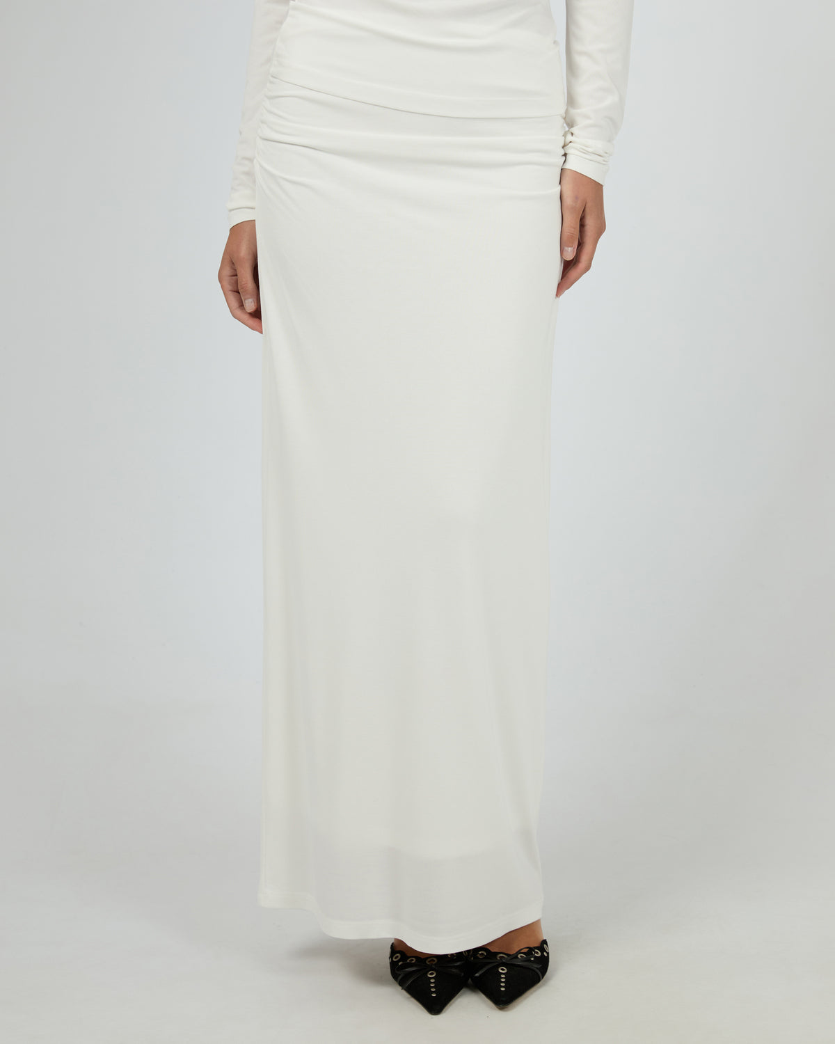 Luxe Rouched Maxi Skirt Vintage White