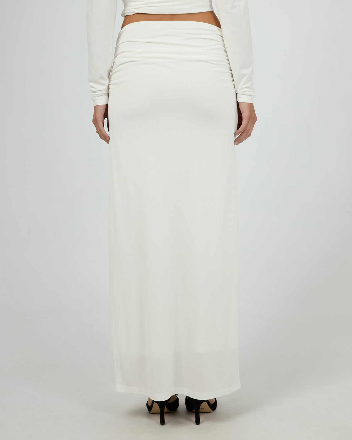 Luxe Rouched Maxi Skirt Vintage White