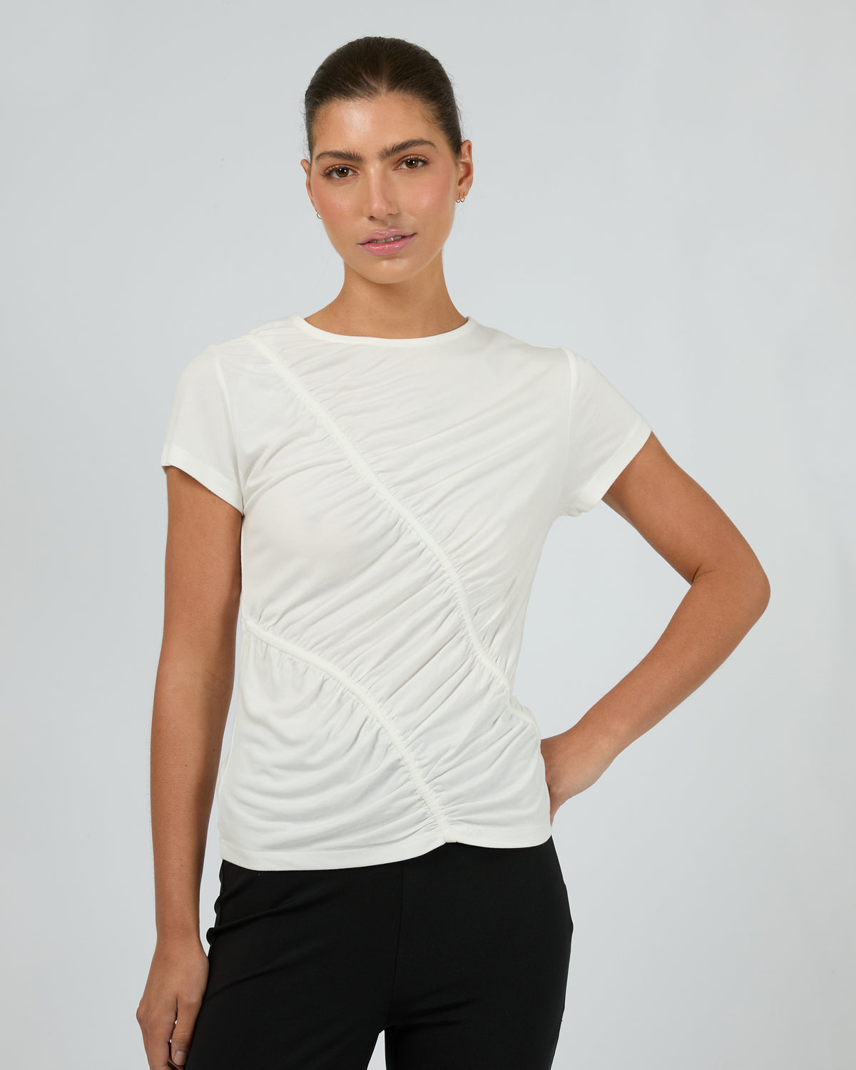 Luxe Ruched Tee Vintage White