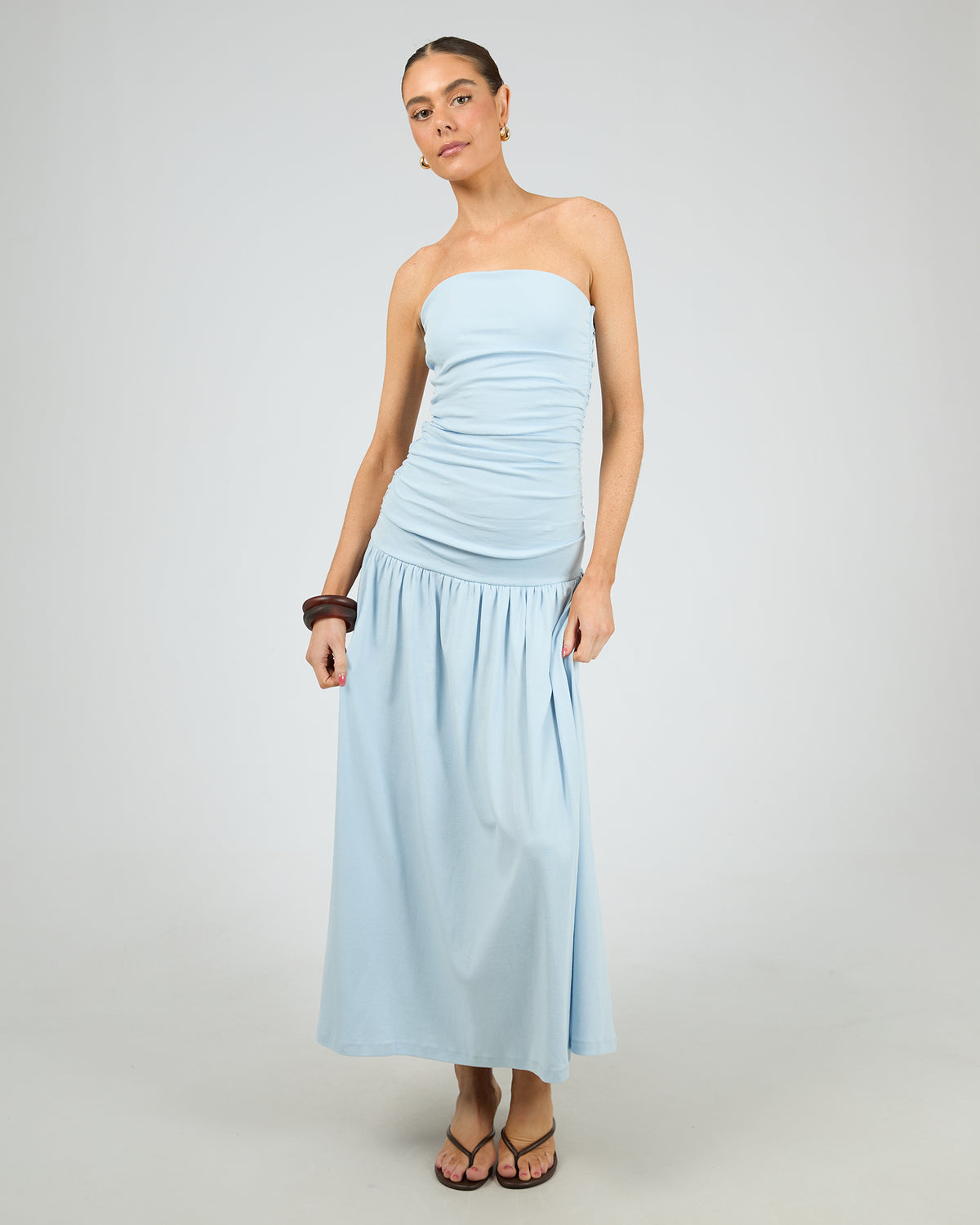 Luxe Strapless Ruched Maxi Dress Blue