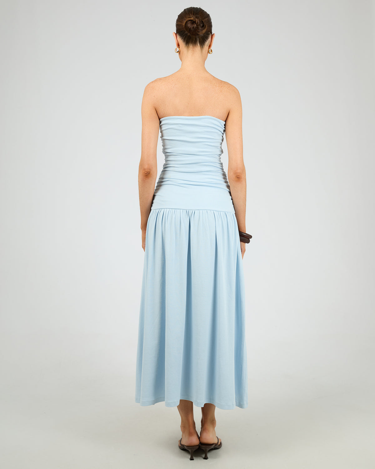 Luxe Strapless Ruched Maxi Dress Blue