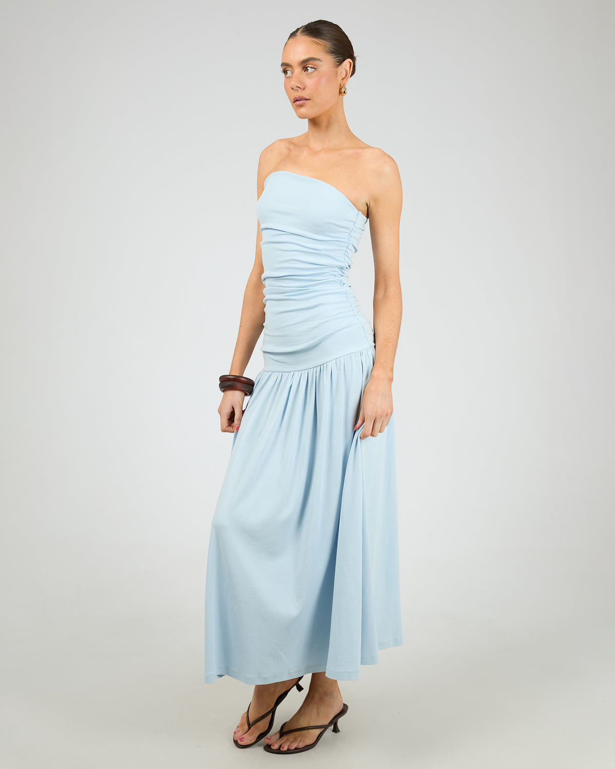 Luxe Strapless Ruched Maxi Dress Blue
