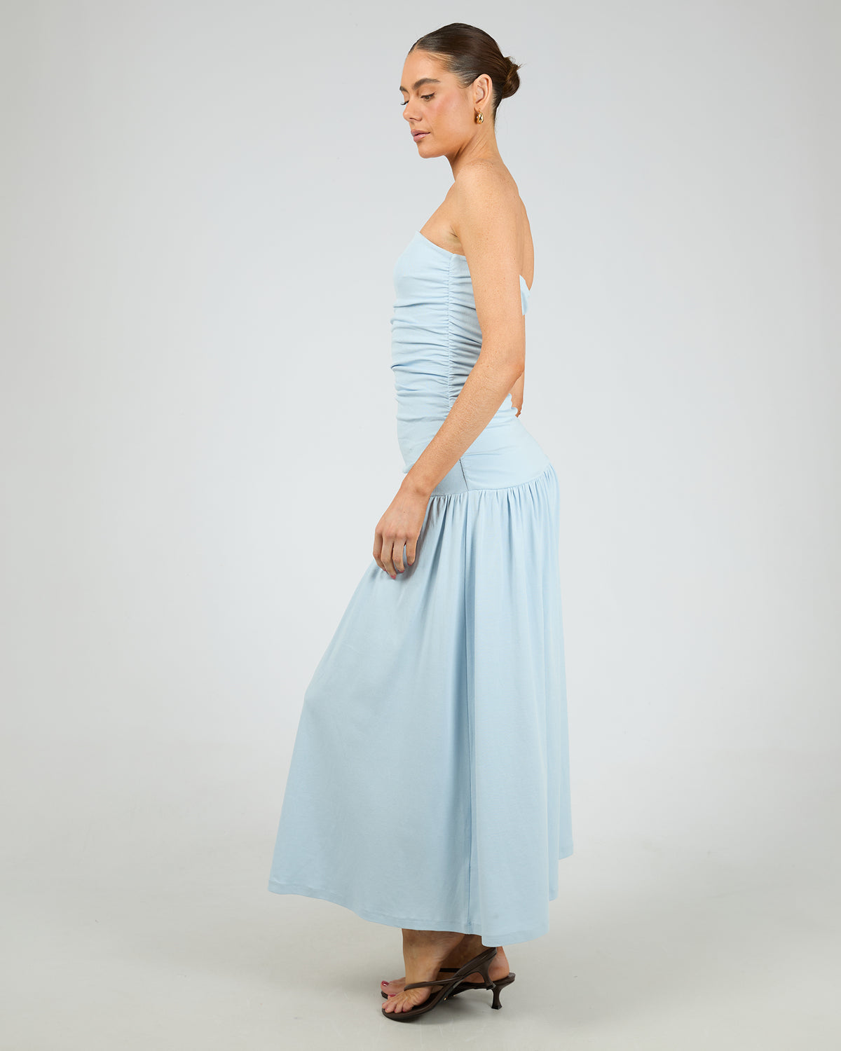 Luxe Strapless Ruched Maxi Dress Blue