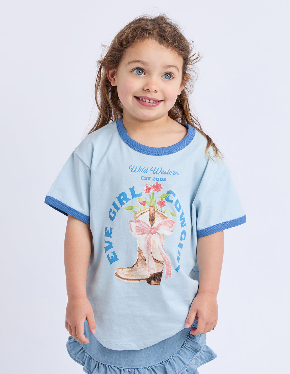 Kids Rodeo Ringer Tee Light Blue