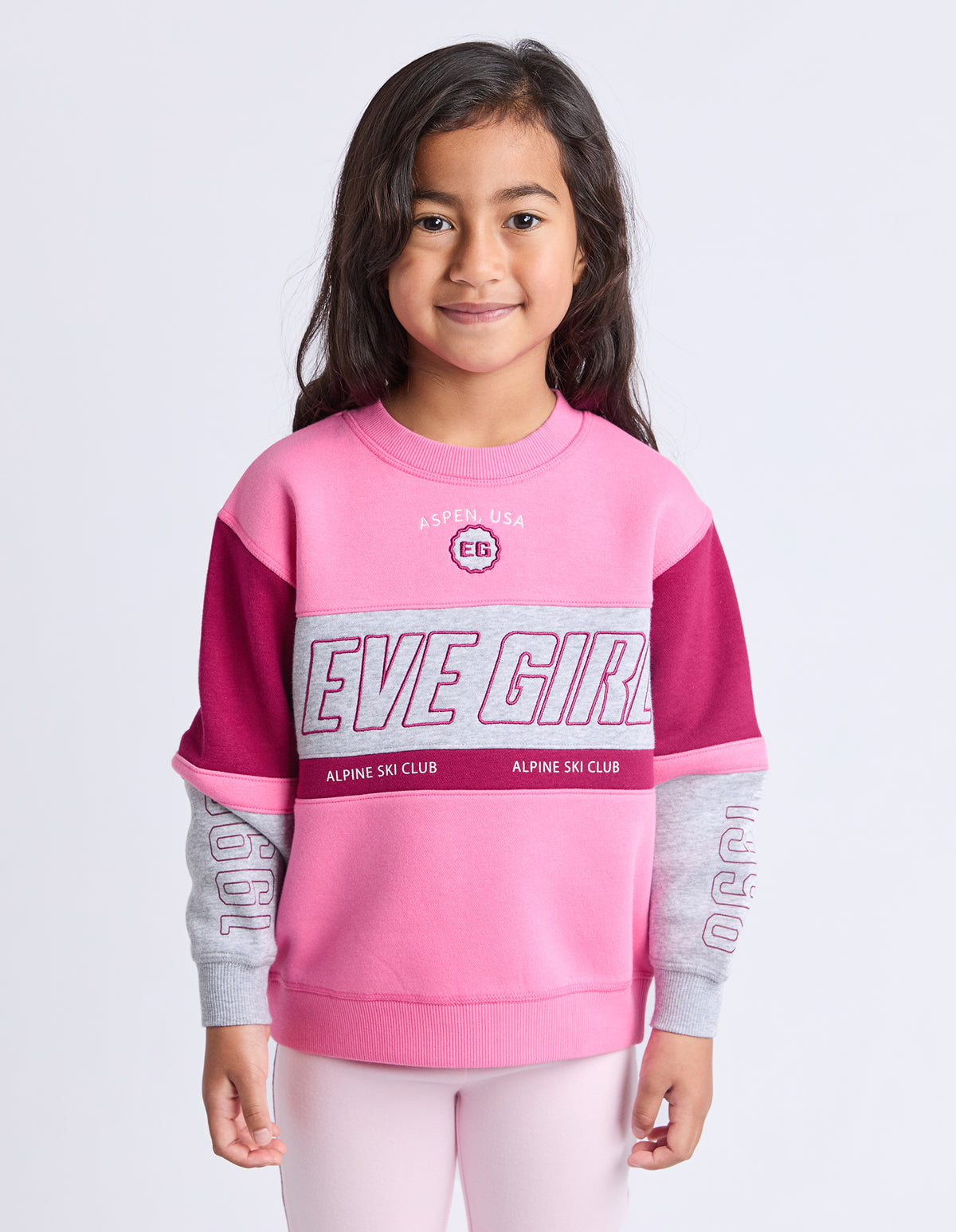 Kids Alpine Panelled Crew Pink