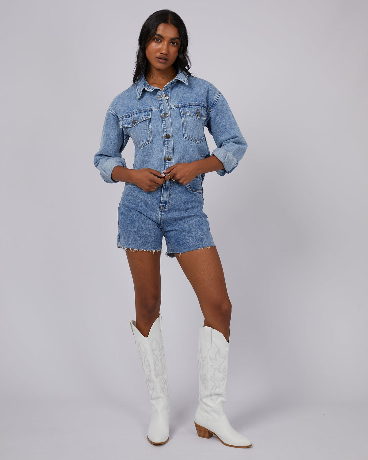 All About Eve-Banks Cropped Denim Jacket Light Blue-Edge Clothing