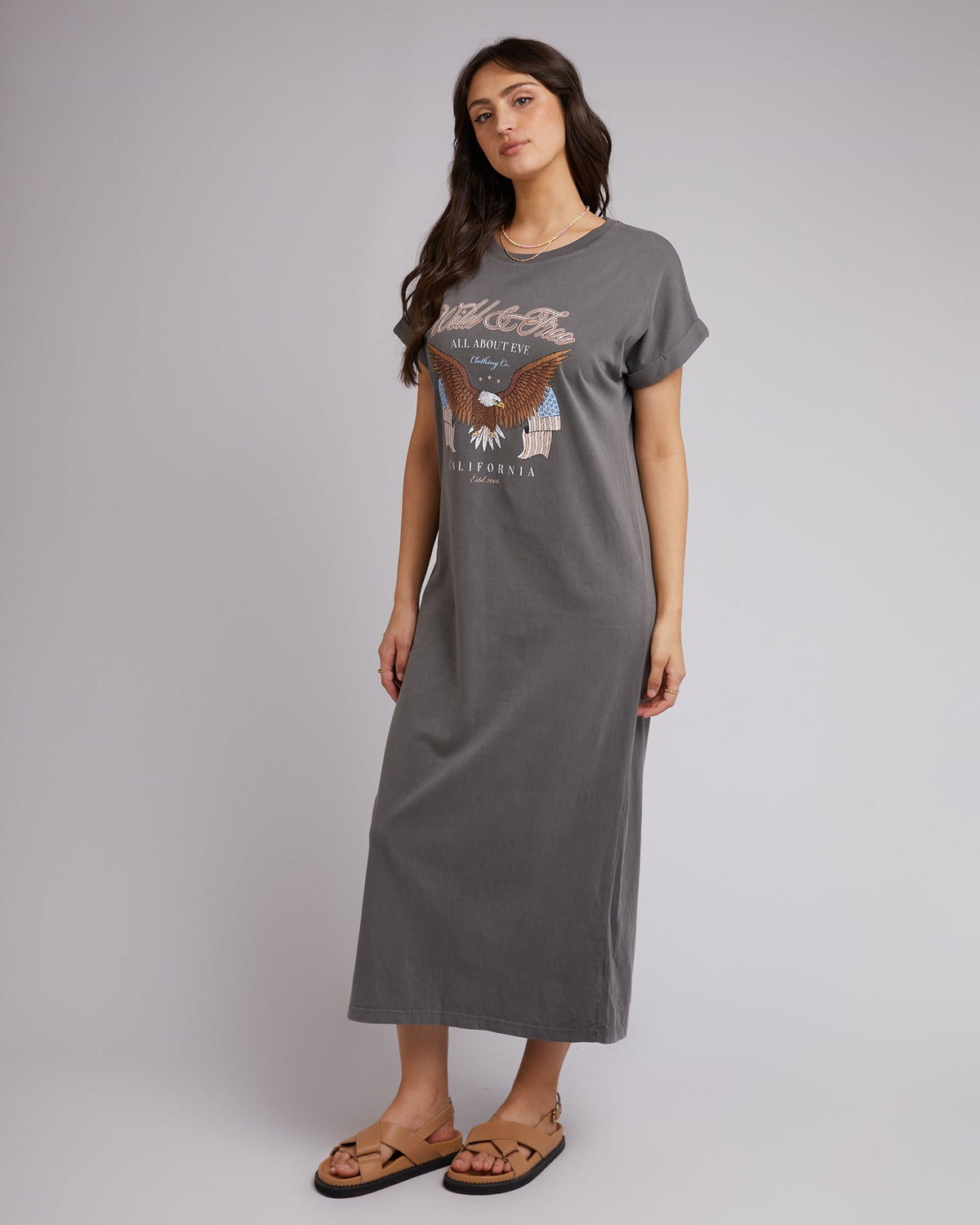 All About Eve-Brooks Midi Tee Dress Charcoal-Edge Clothing