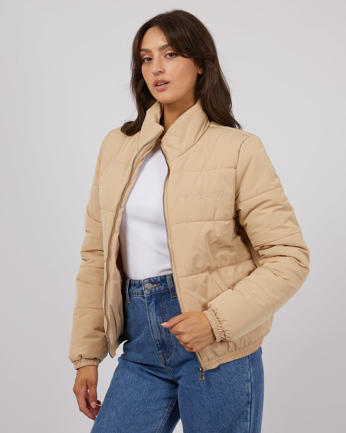 All About Eve-Classic Puffer Jacket Oatmeal-Edge Clothing