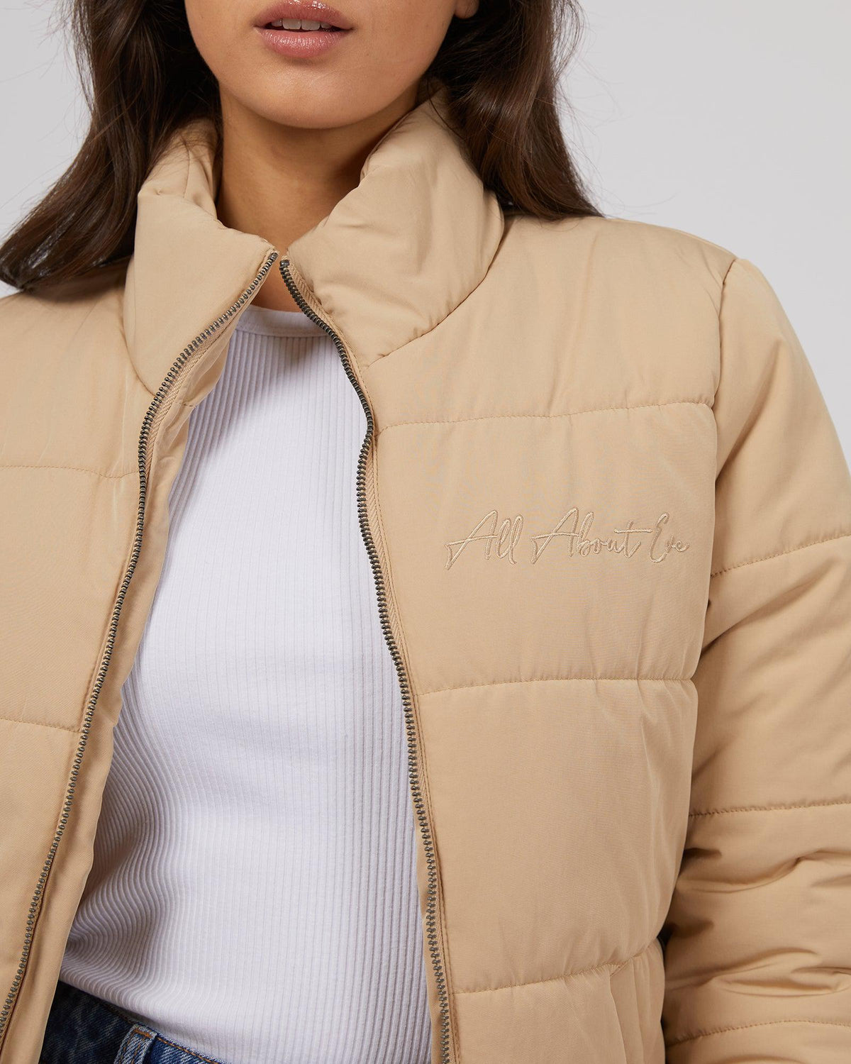 All About Eve-Classic Puffer Jacket Oatmeal-Edge Clothing