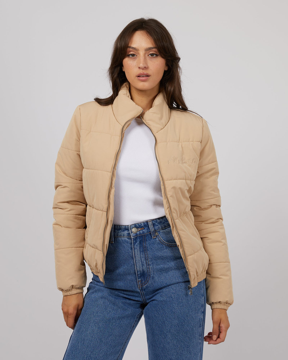 All About Eve-Classic Puffer Jacket Oatmeal-Edge Clothing