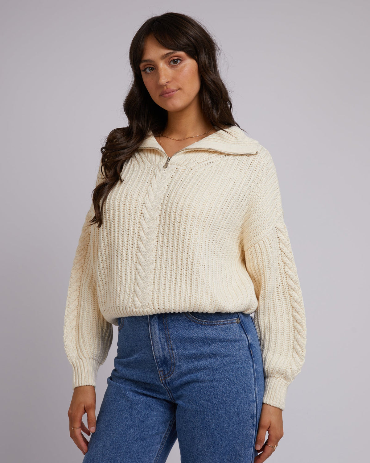 All About Eve-Dahlia 1/4 Zip Knit Vintage White-Edge Clothing