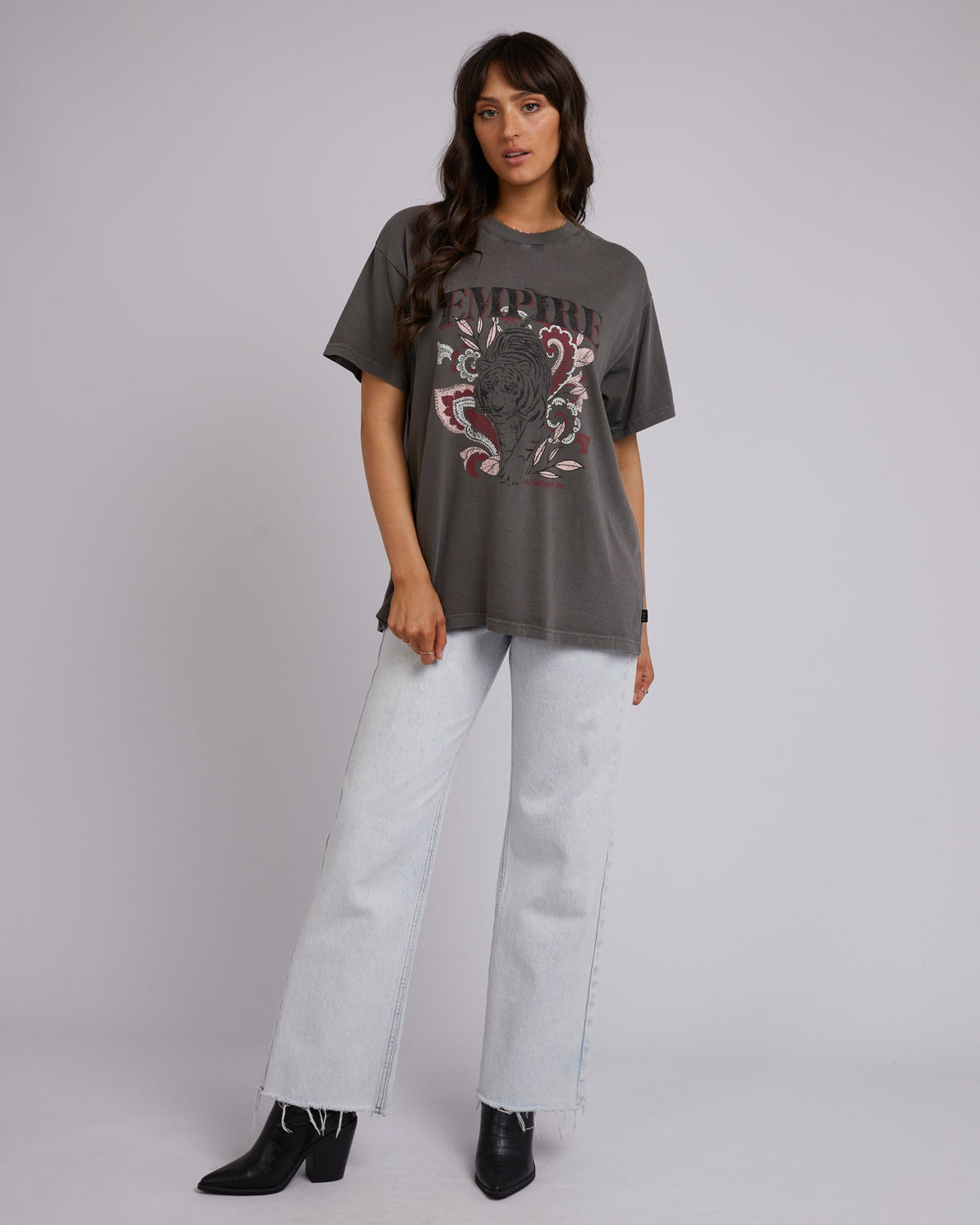 All About Eve-Empire Oversized Tee Charcoal-Edge Clothing