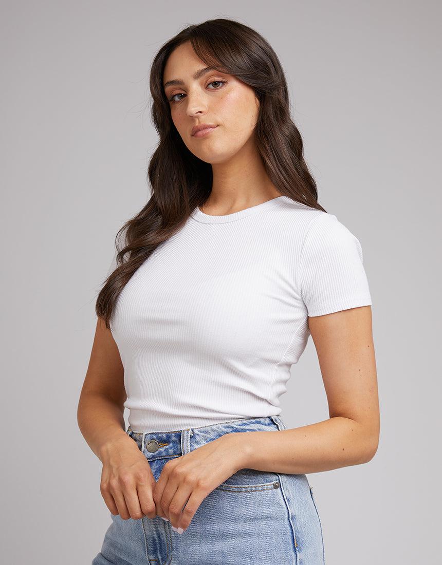 All About Eve-Eve Rib Baby Tee White-Edge Clothing