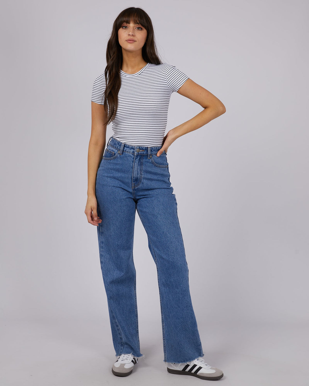 All About Eve-Eve Rib Stripe Tee White-Edge Clothing