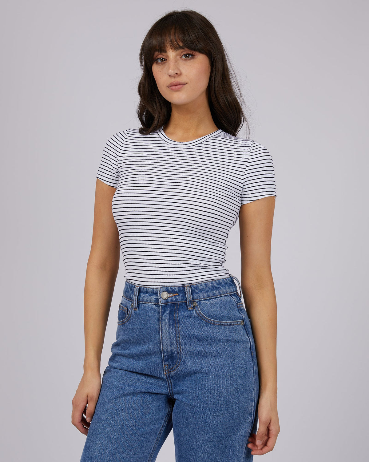 All About Eve-Eve Rib Stripe Tee White-Edge Clothing