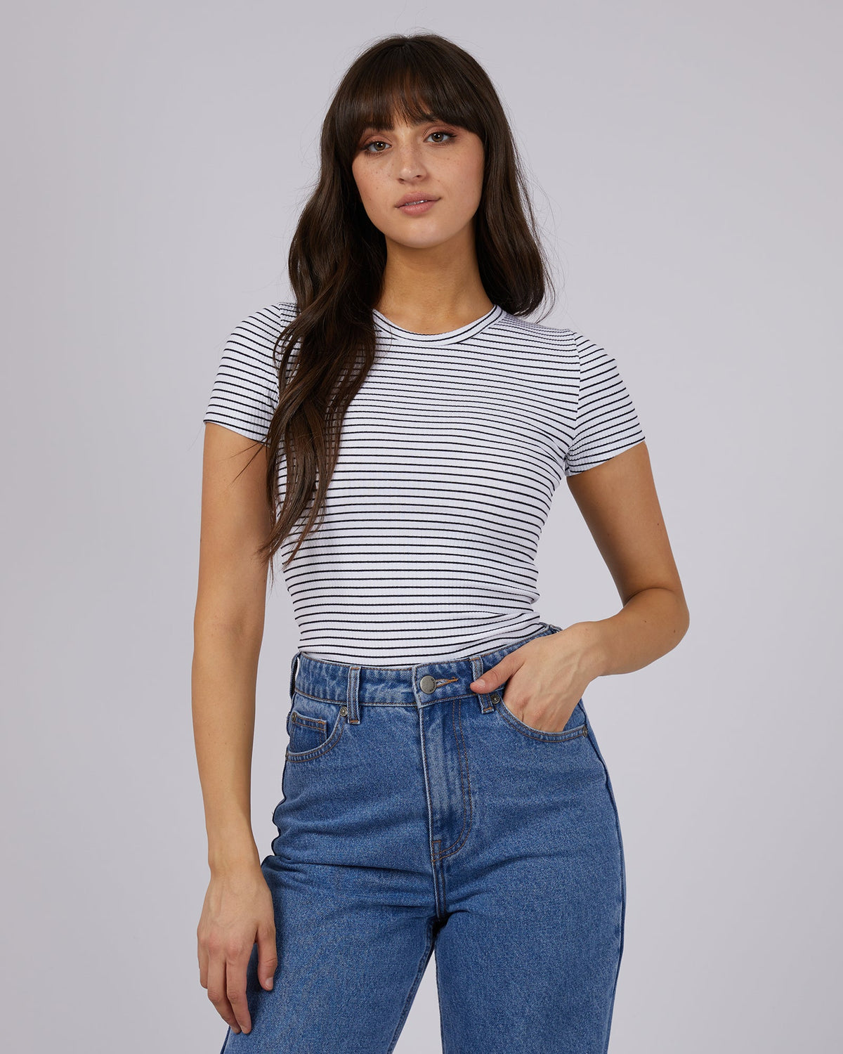All About Eve-Eve Rib Stripe Tee White-Edge Clothing
