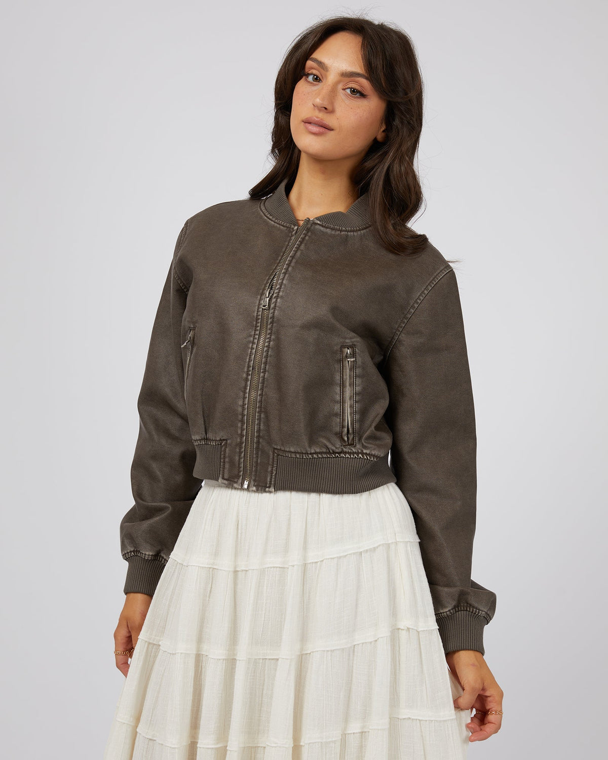 All About Eve-Knox Bomber Jacket Charcoal-Edge Clothing