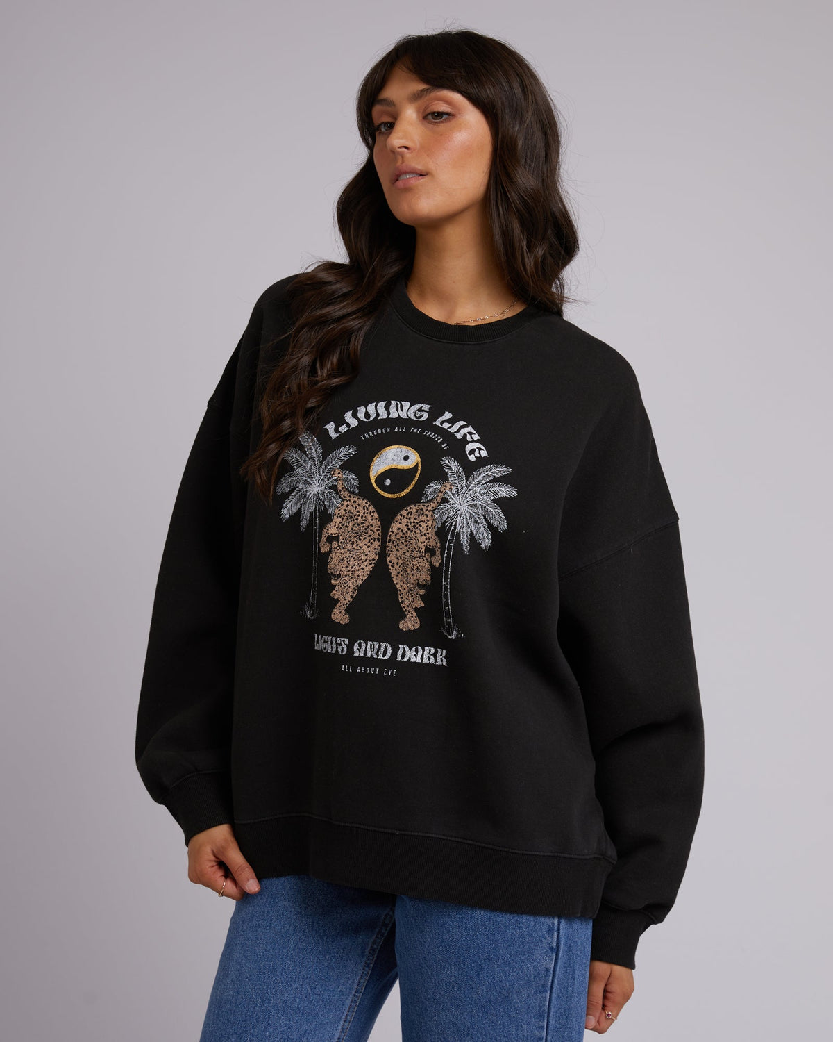 All About Eve-Living Life Oversized Crew Washed Black-Edge Clothing