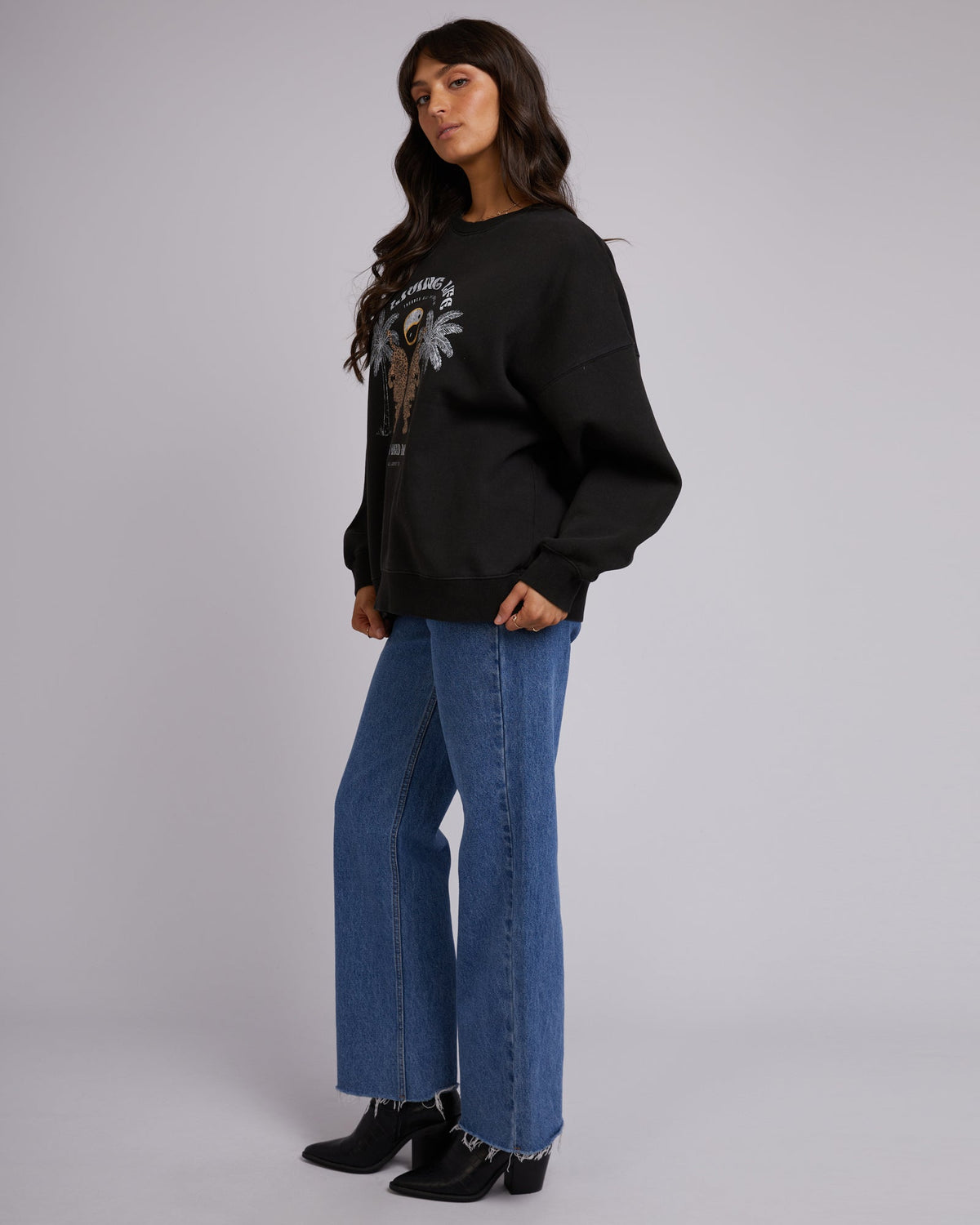 All About Eve-Living Life Oversized Crew Washed Black-Edge Clothing