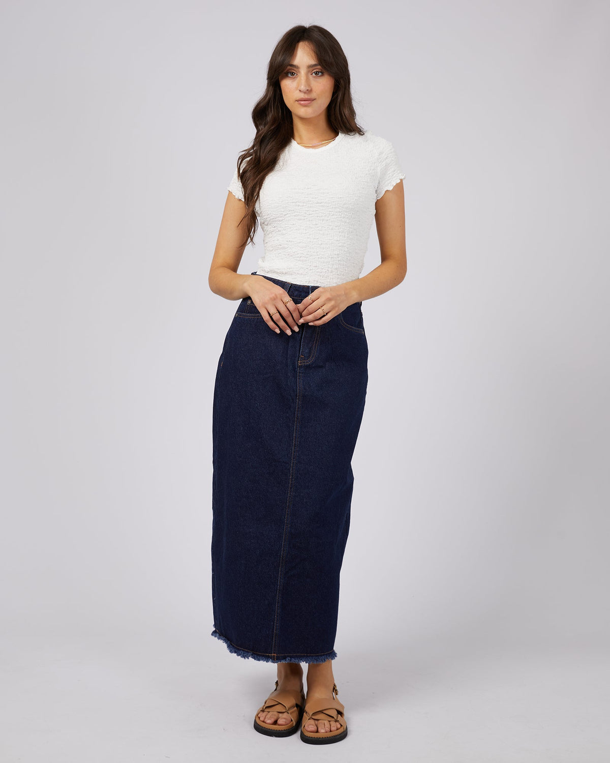 All About Eve-Ray Denim Maxi Skirt Organic Blue-Edge Clothing