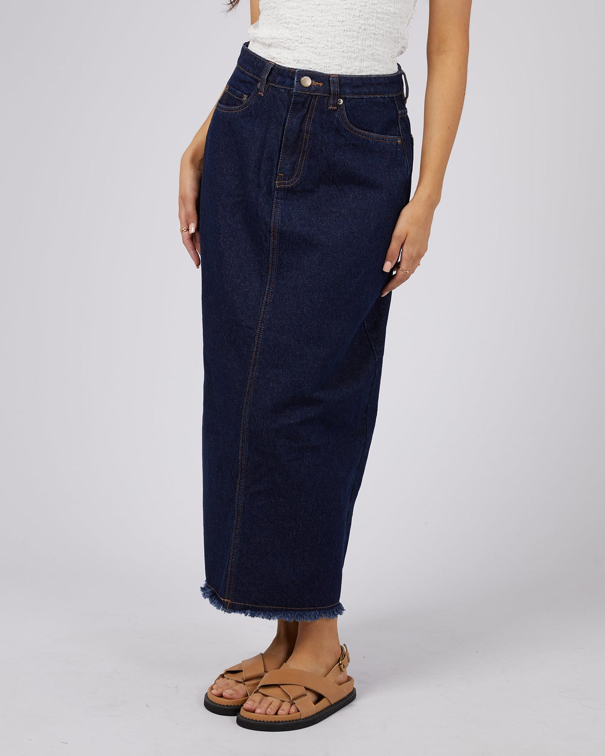 All About Eve-Ray Denim Maxi Skirt Organic Blue-Edge Clothing