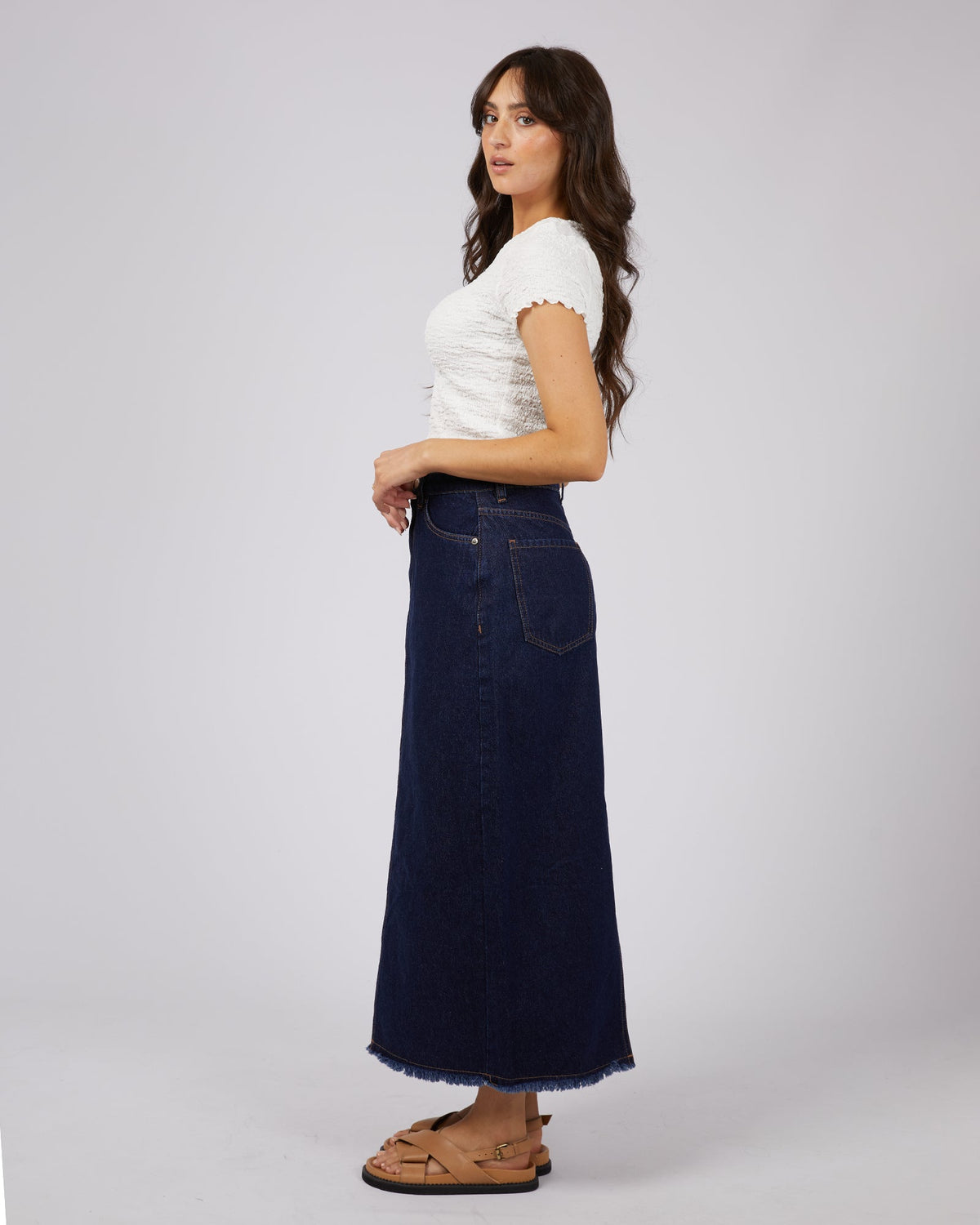 All About Eve-Ray Denim Maxi Skirt Organic Blue-Edge Clothing