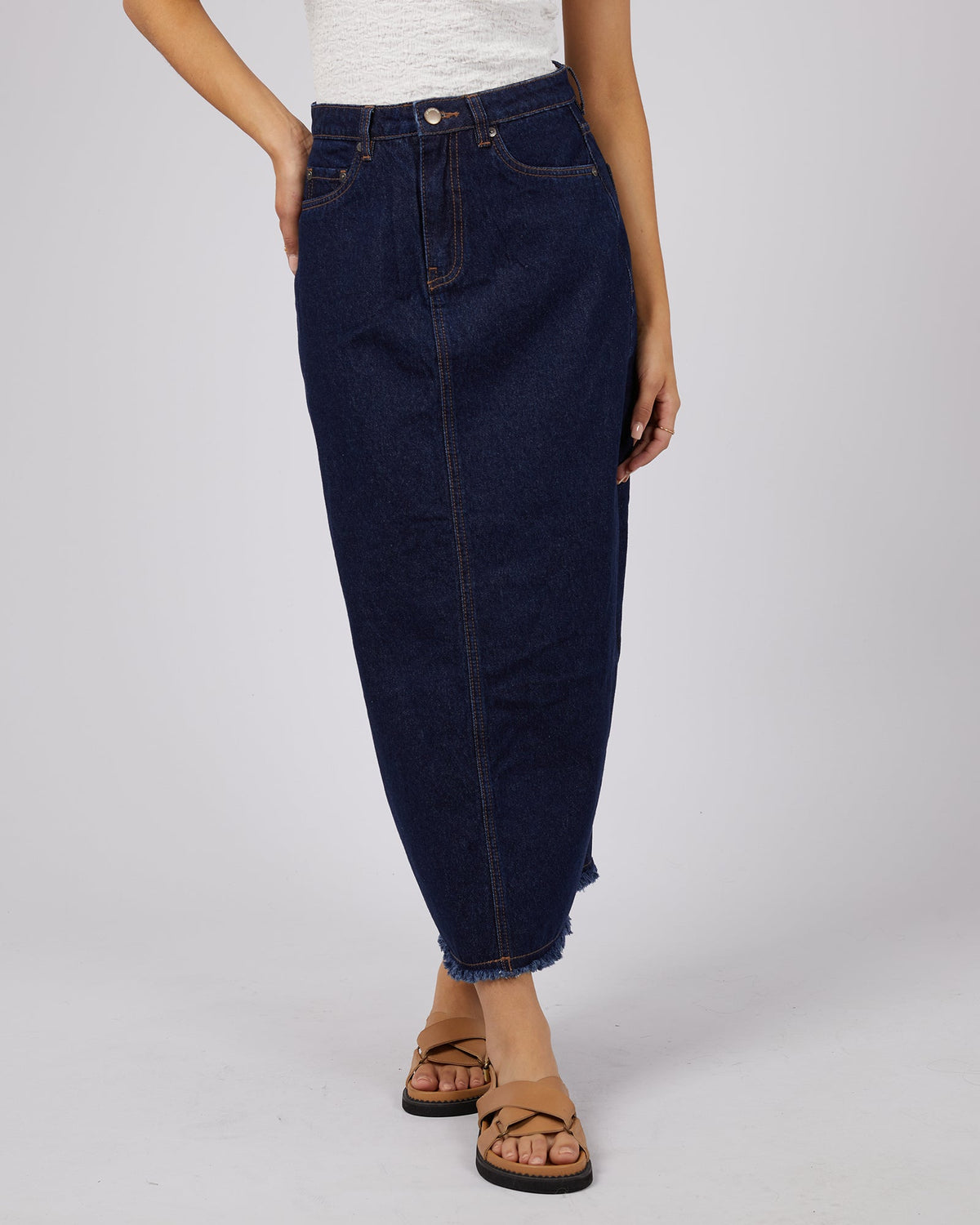 All About Eve-Ray Denim Maxi Skirt Organic Blue-Edge Clothing