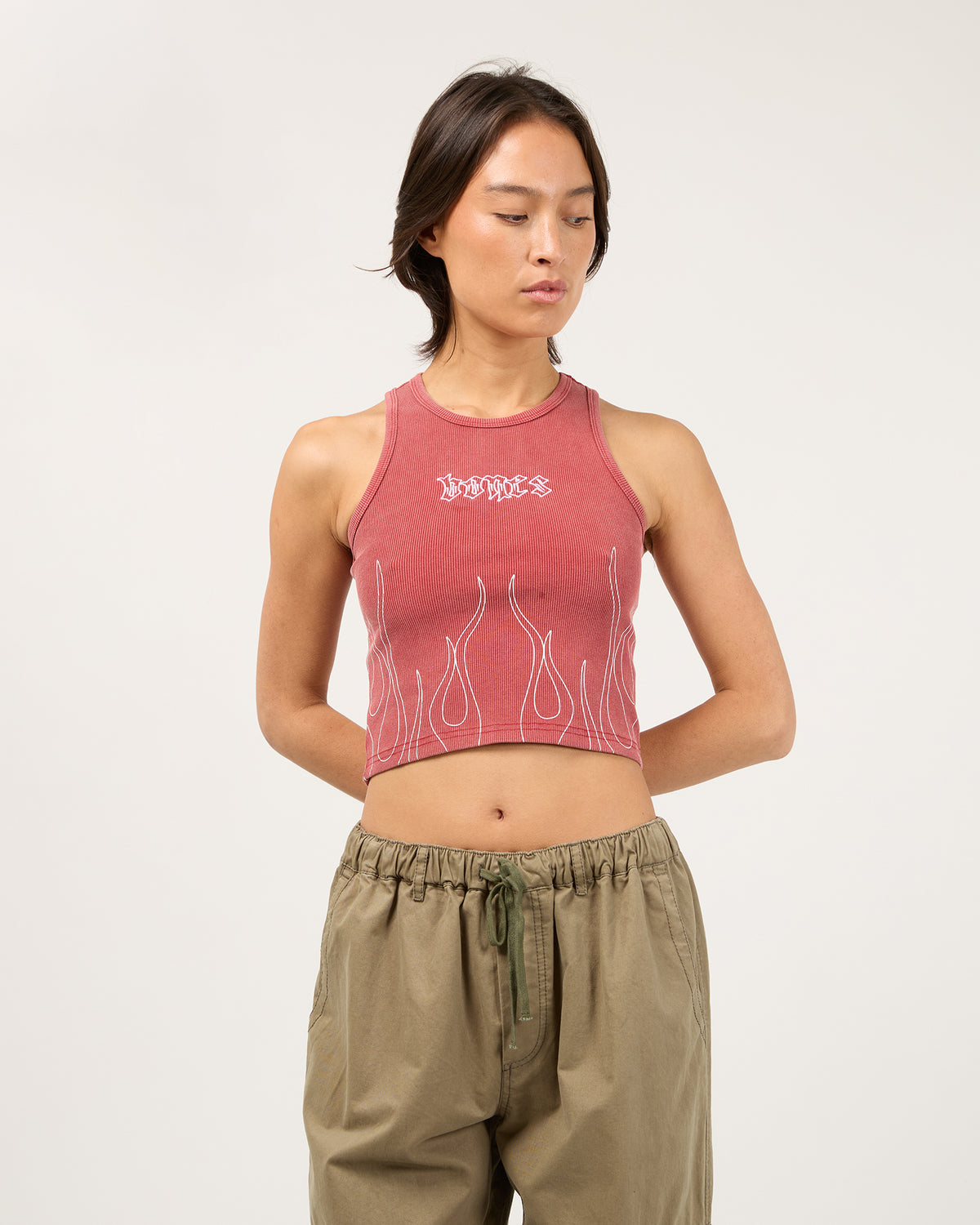 Flamed Rib Crop Tank Red