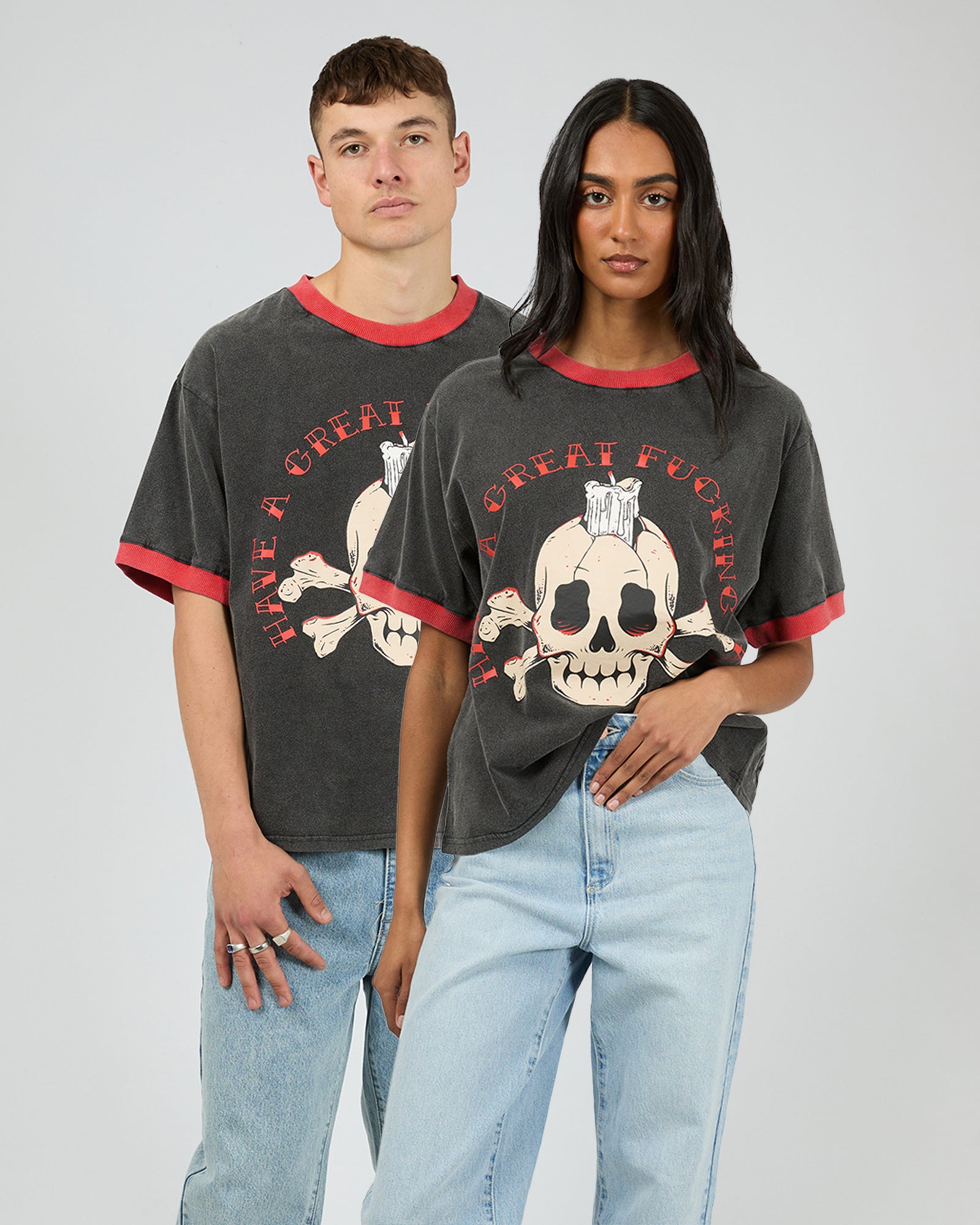 Have A Gr8 Day Ringer Tee Washed Black