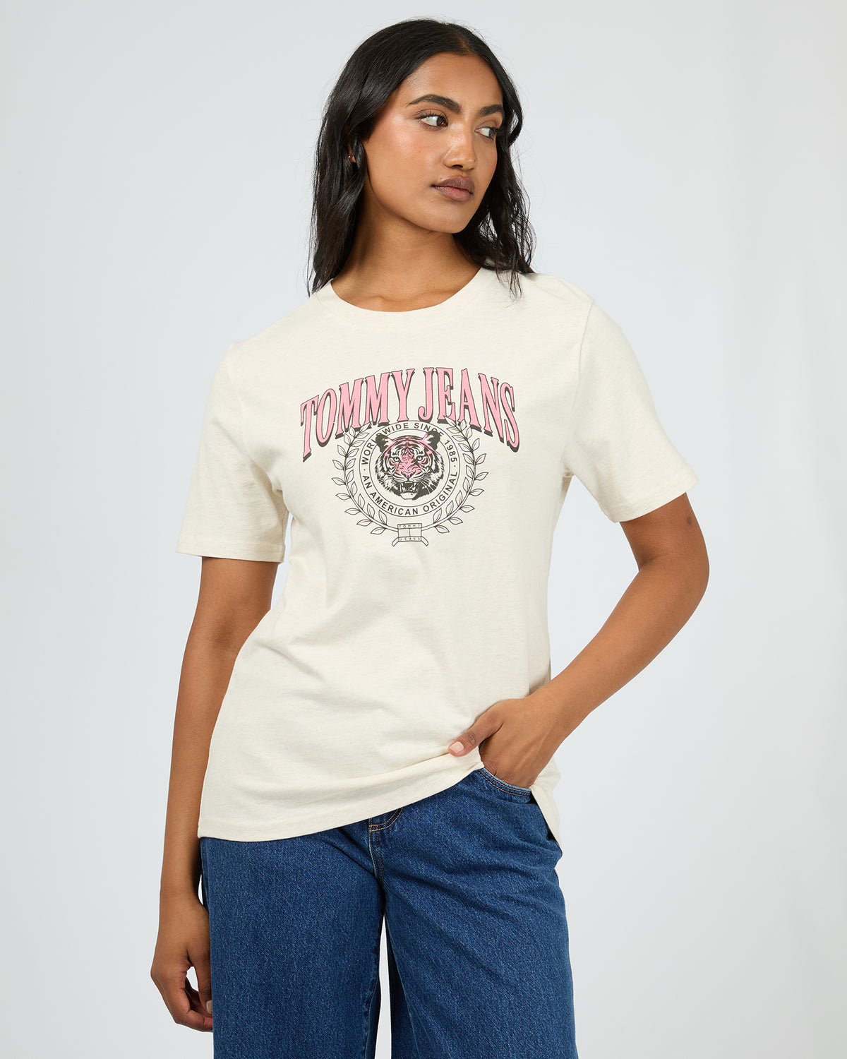 Relaxed Tiger Varsity Tee Oat Marle Heather