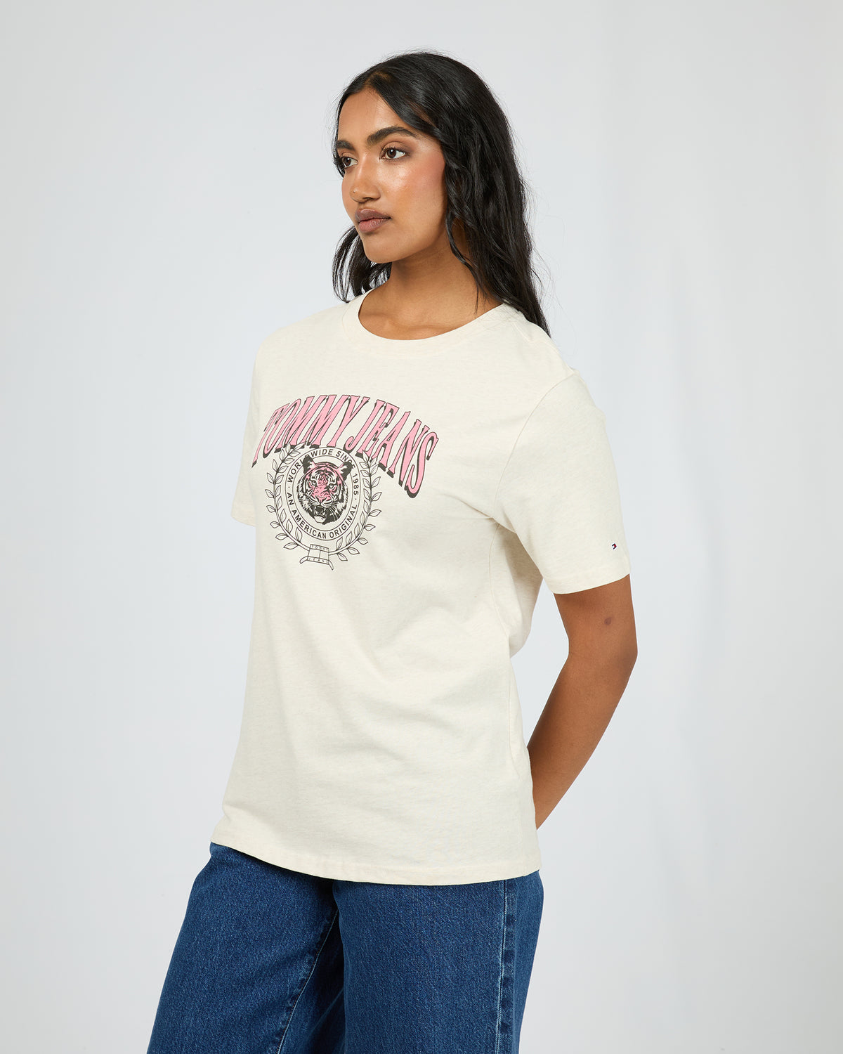 Relaxed Tiger Varsity Tee Oat Marle Heather