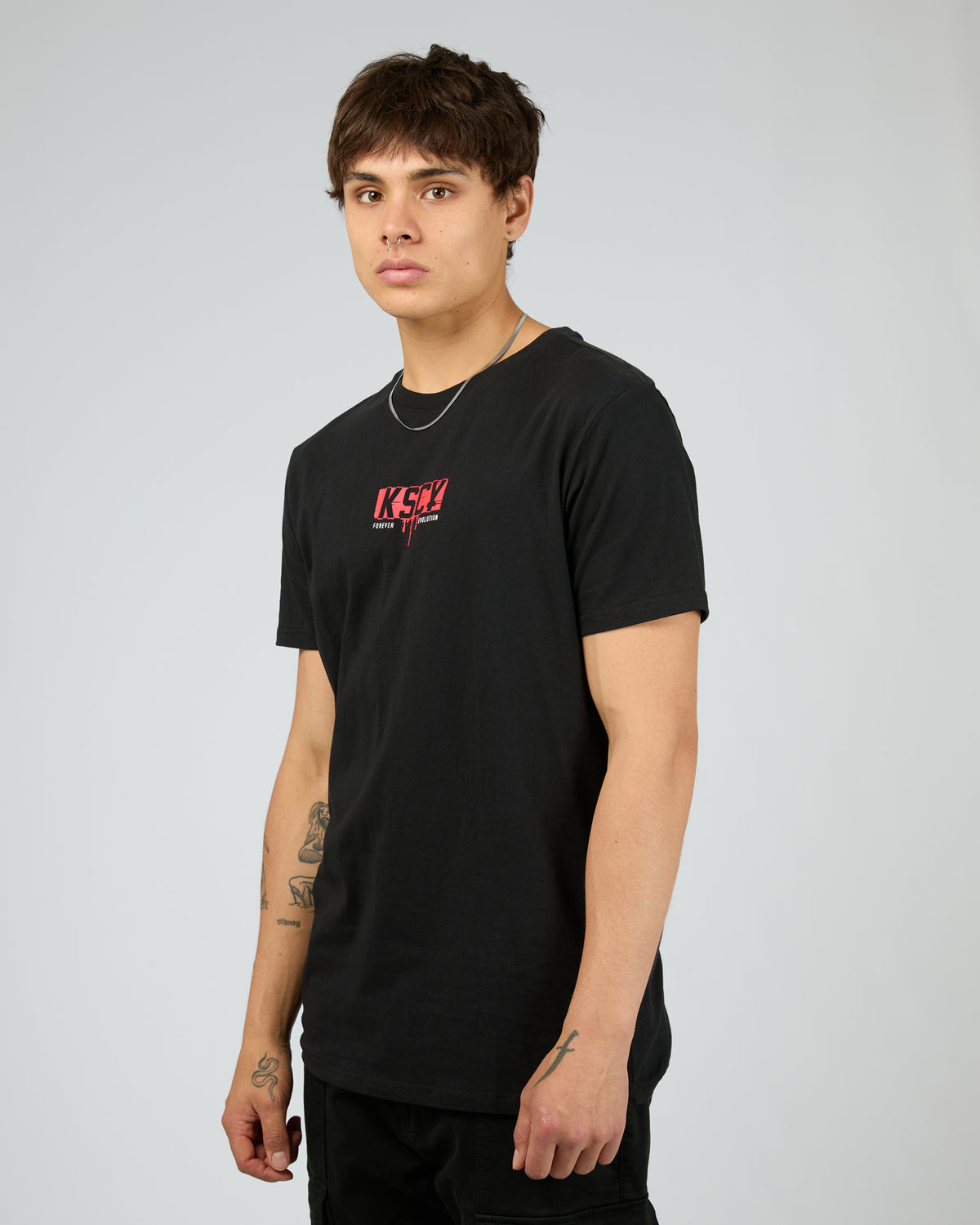 Ripped Dual Curved Tee Black