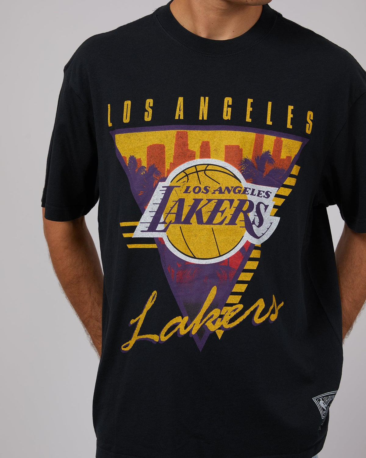 Mitchell &amp; Ness-Tri Logo Tee Lakers Black-Edge Clothing