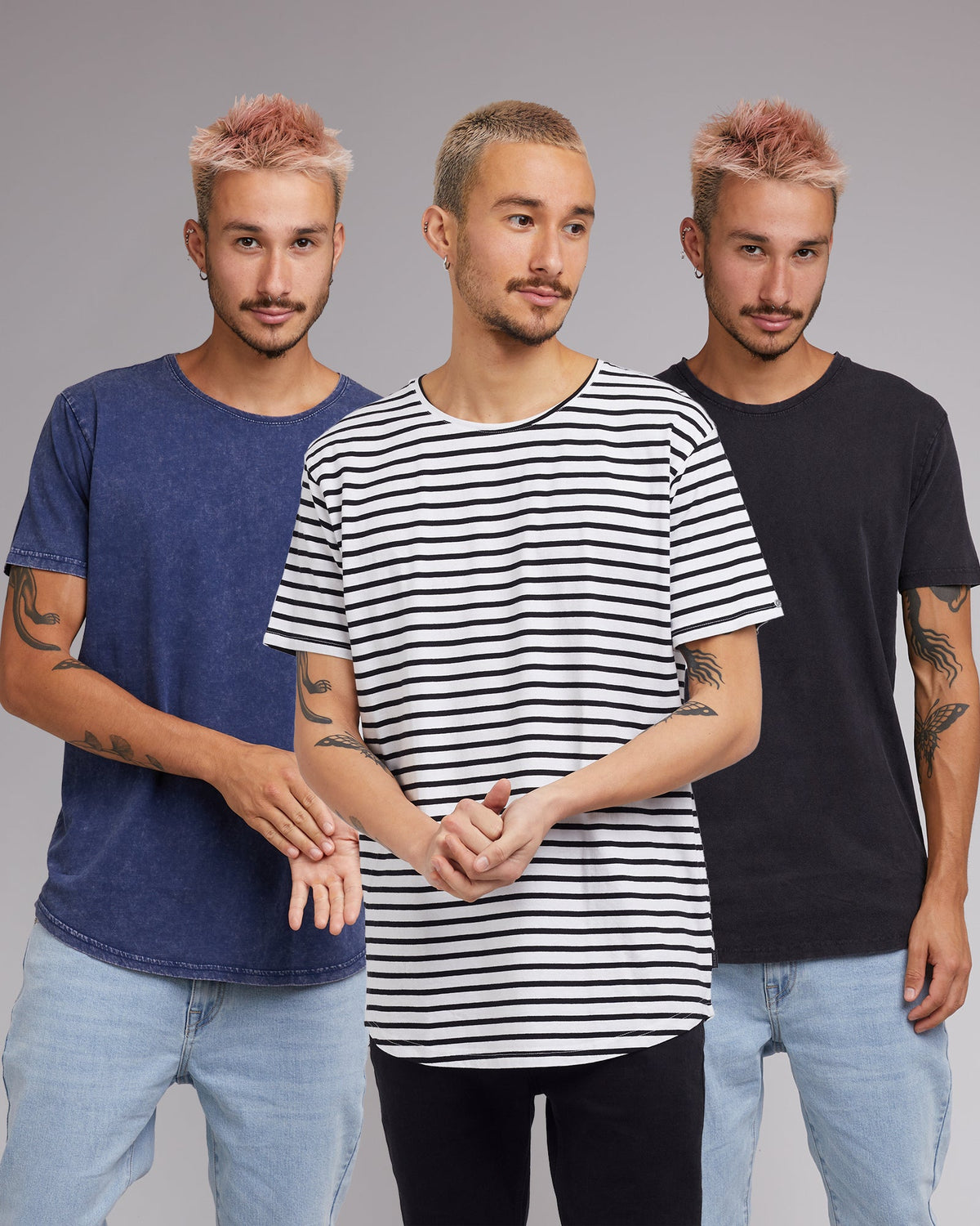 Silent Theory-Acid Tail Tee 3 Pack Stripe, Navy &amp; Black-Edge Clothing