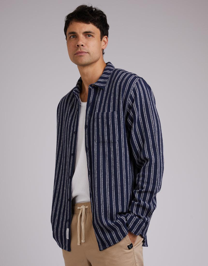 Silent Theory-Coen Shirt Navy Stripe-Edge Clothing