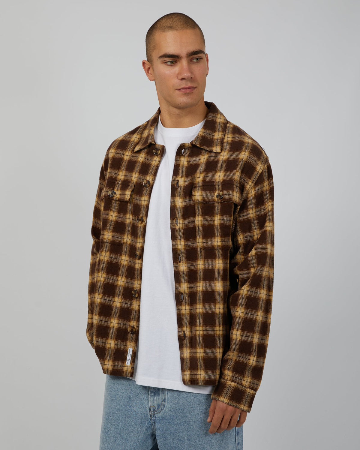 Silent Theory-Henry Check Shacket Brown-Edge Clothing