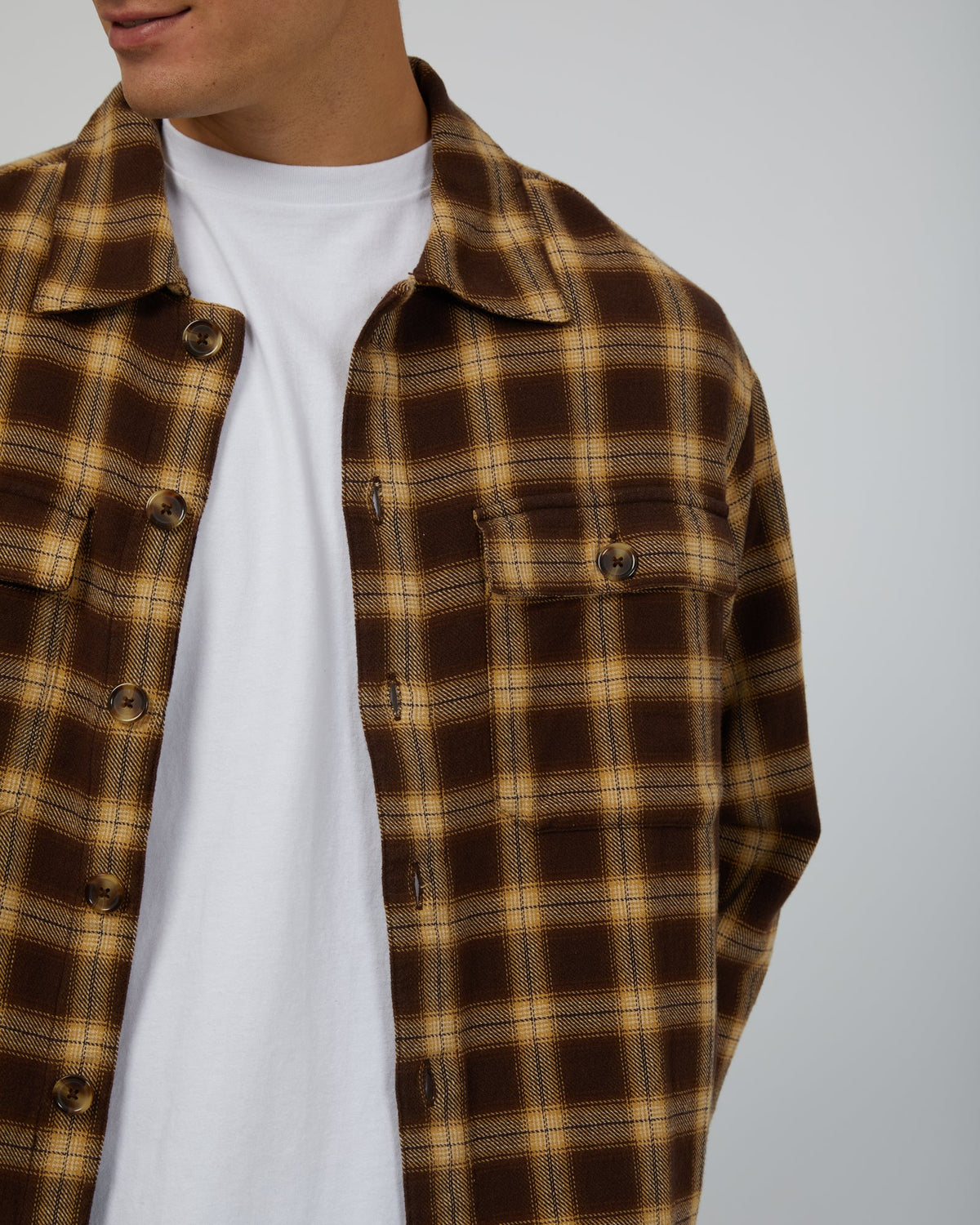 Silent Theory-Henry Check Shacket Brown-Edge Clothing