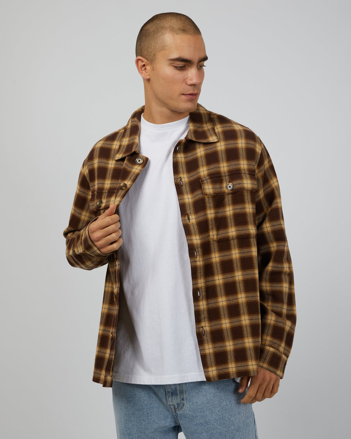 Silent Theory-Henry Check Shacket Brown-Edge Clothing